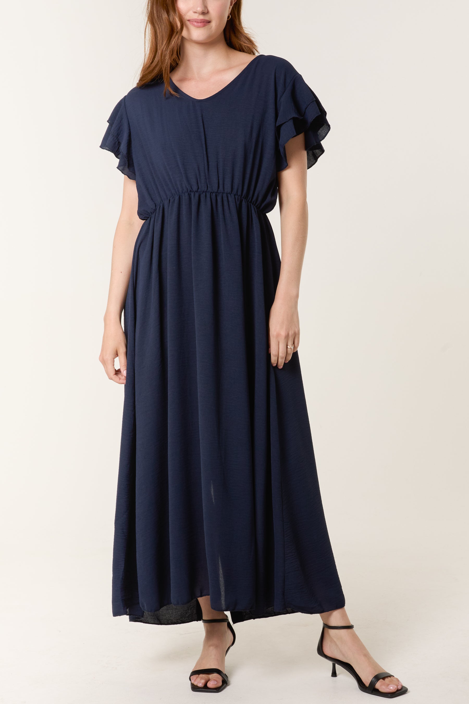Flutter Sleeve Button Midi Dress
