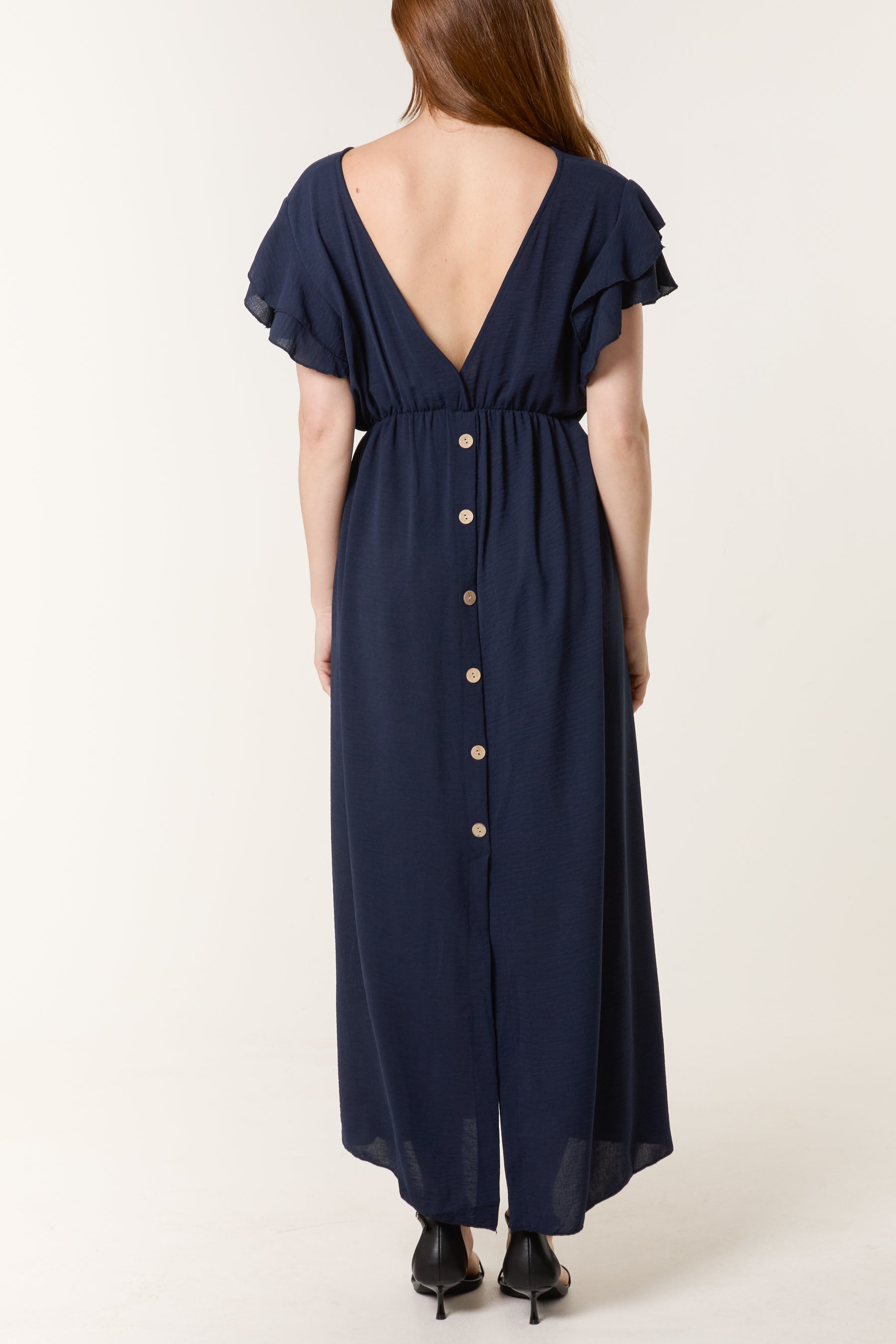 Flutter Sleeve Button Midi Dress