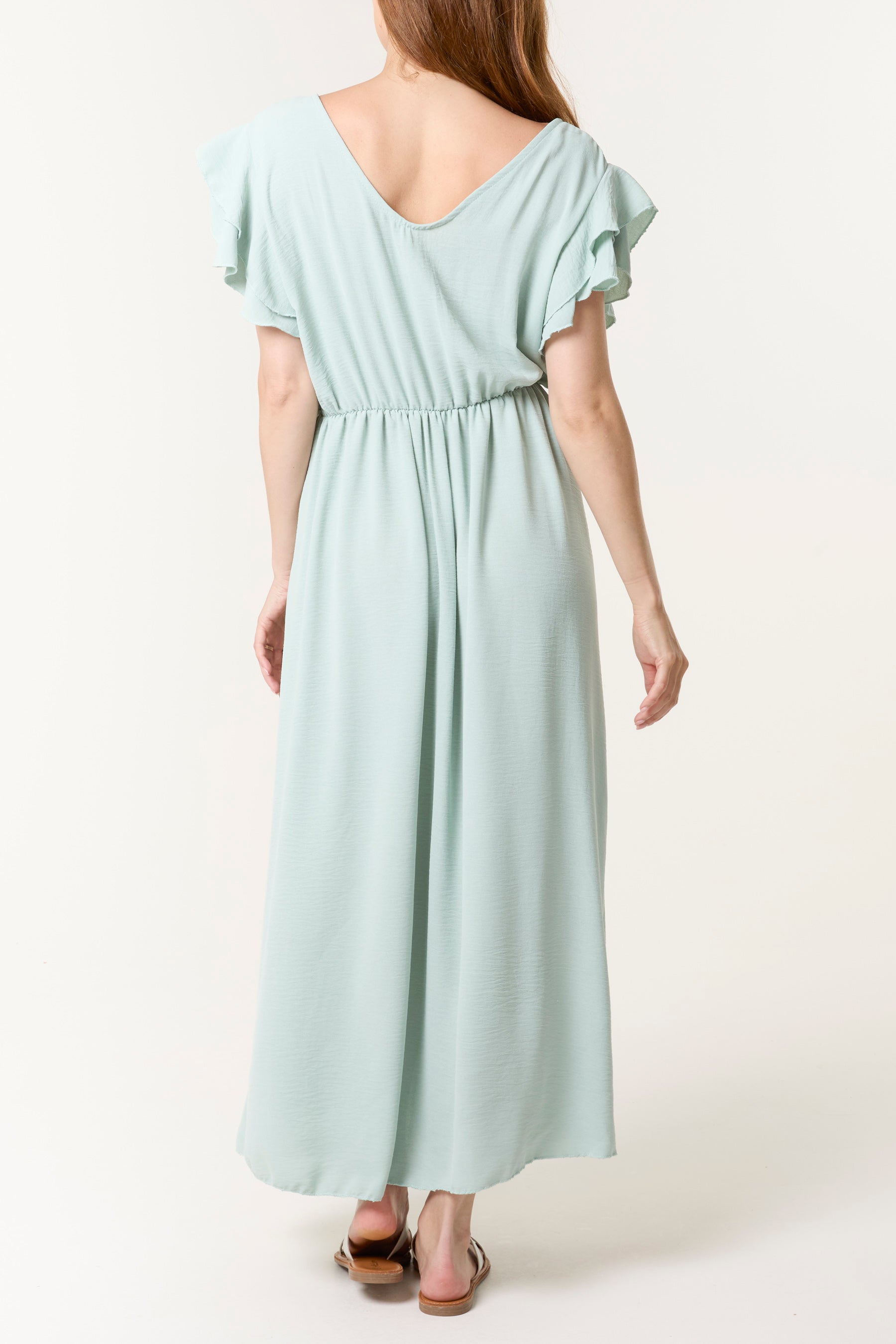 Flutter Sleeve Button Midi Dress