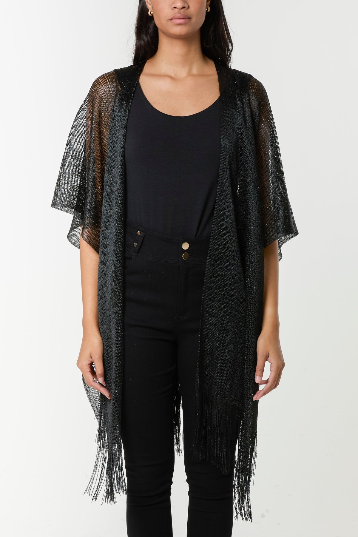 Lurex Knit Fringe Hem Kaftan
