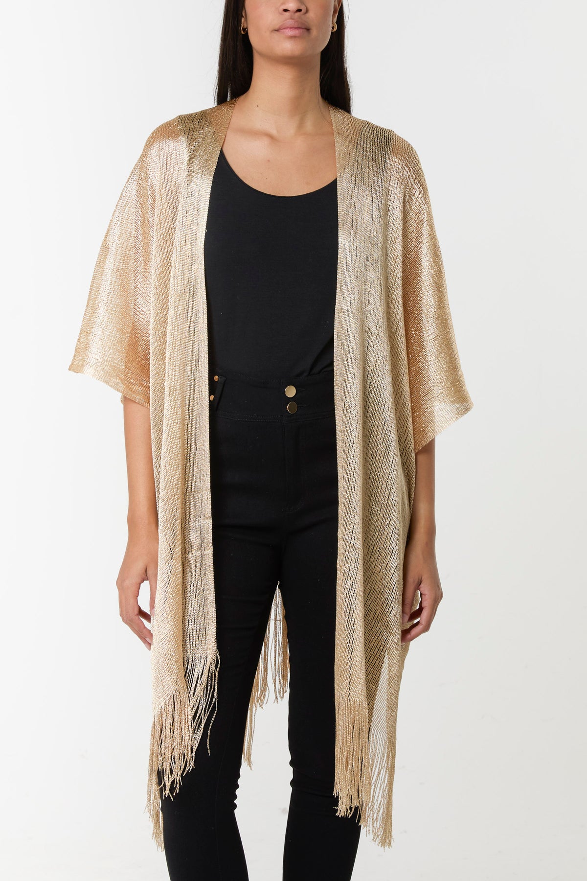 Lurex Knit Fringe Hem Kaftan