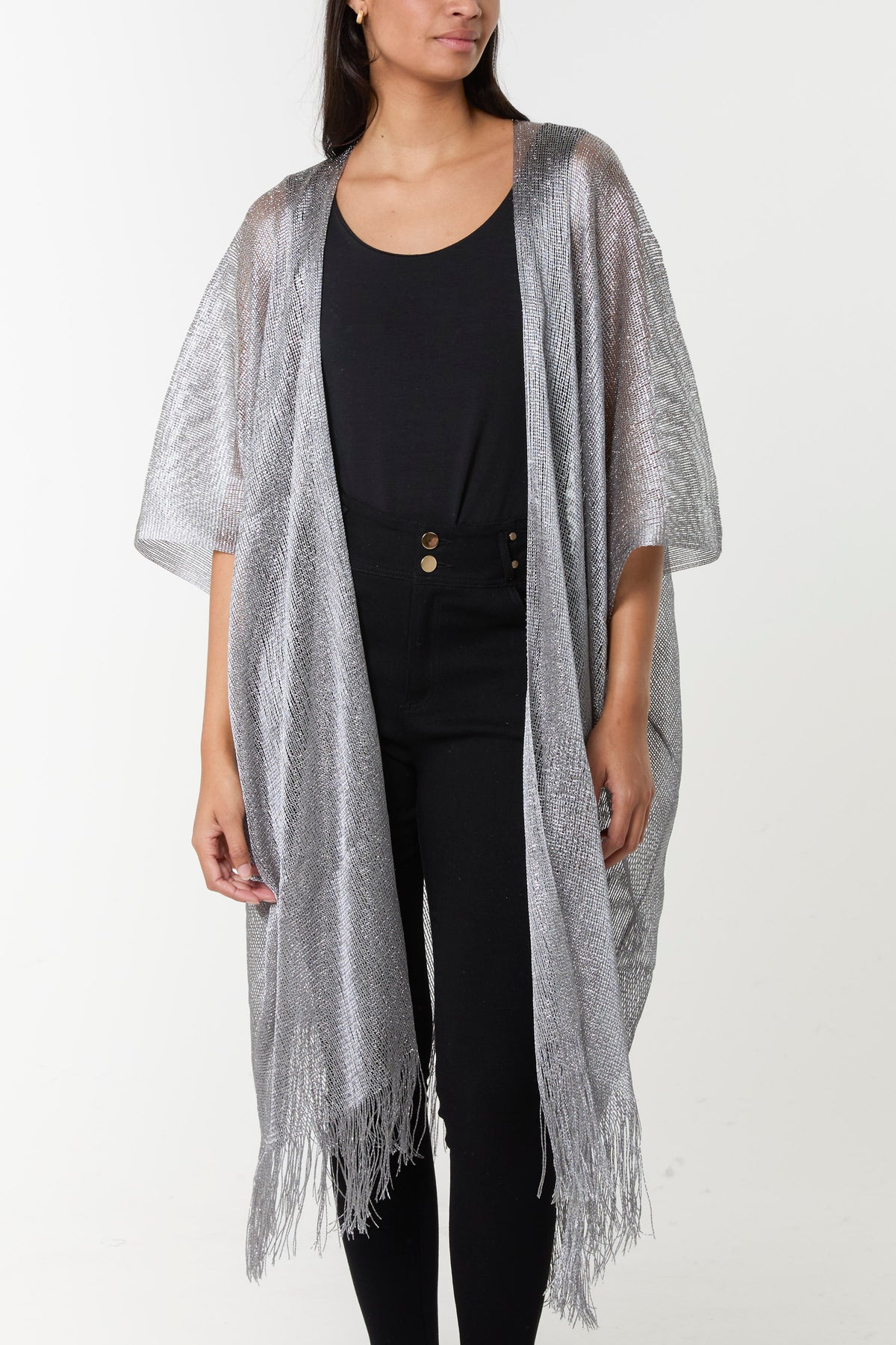 Lurex Knit Fringe Hem Kaftan