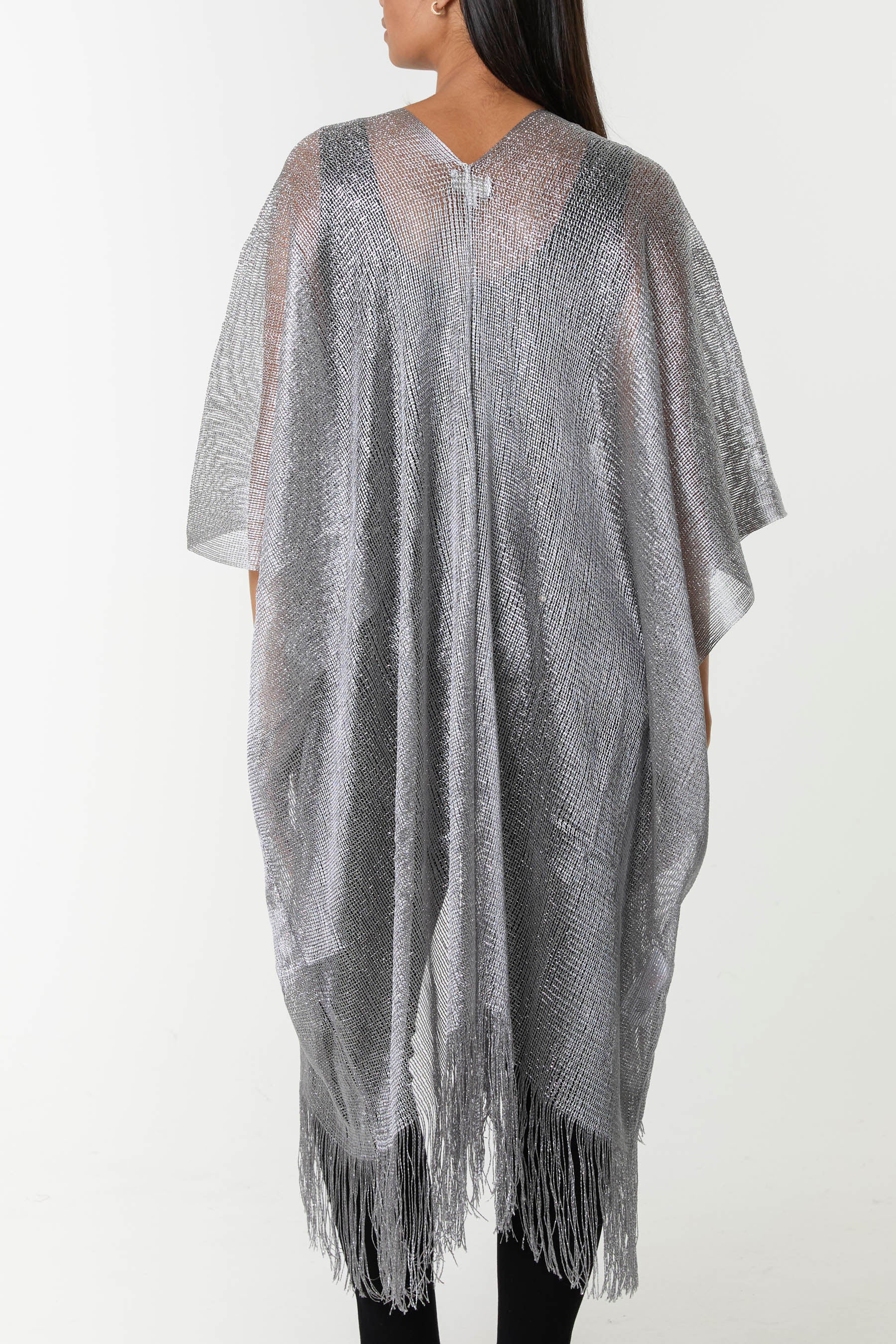 Lurex Knit Fringe Hem Kaftan
