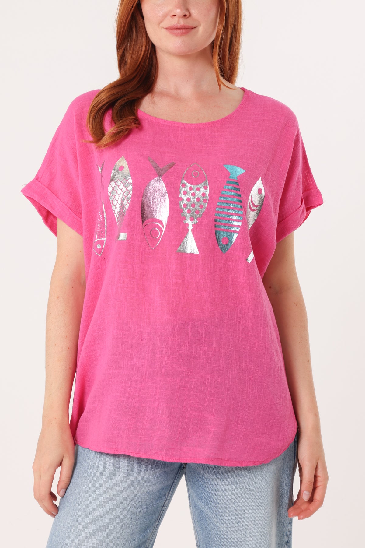 Fish Iridescent Print Cotton Top