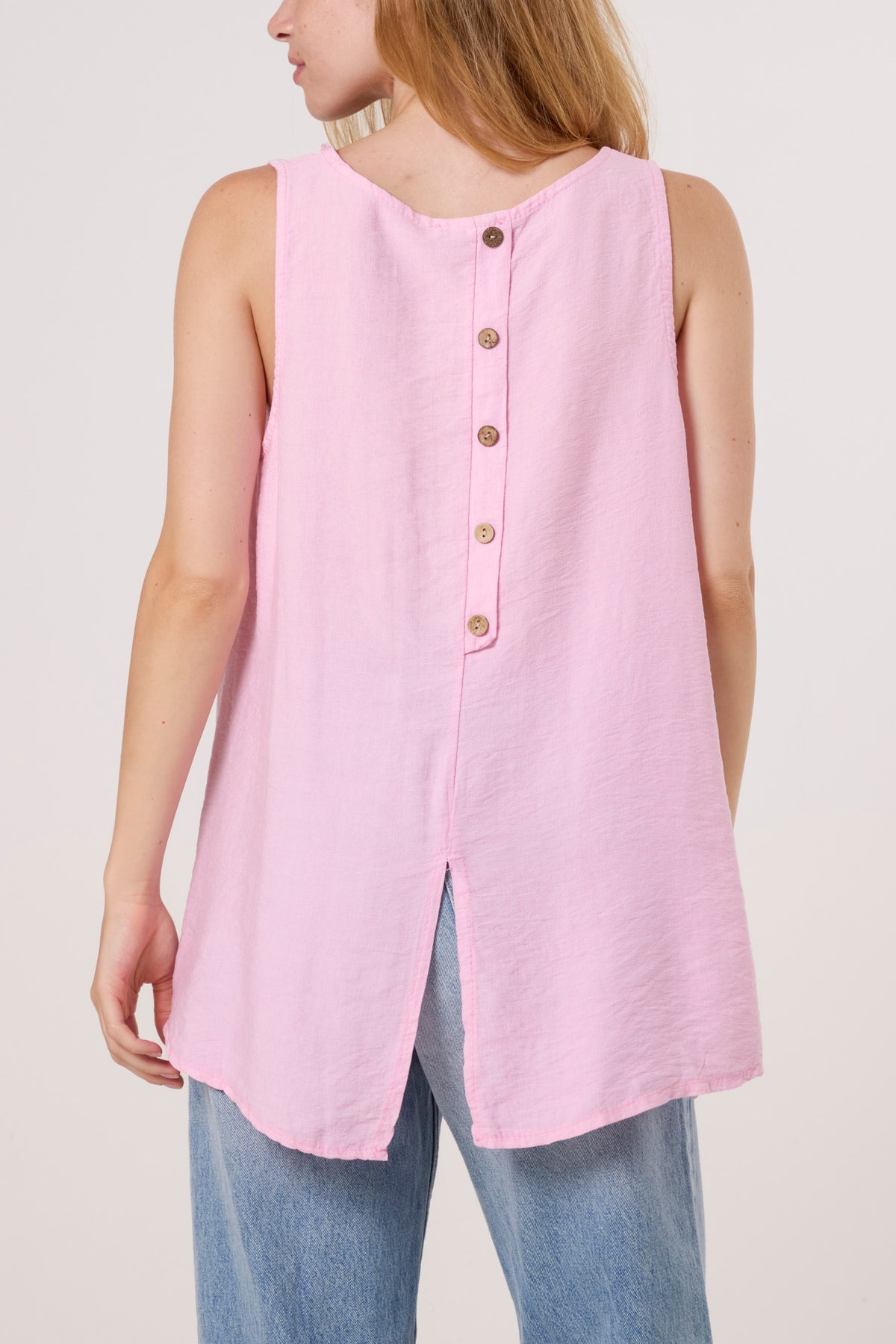 Scoop Neck Back Button Sleeveless Top