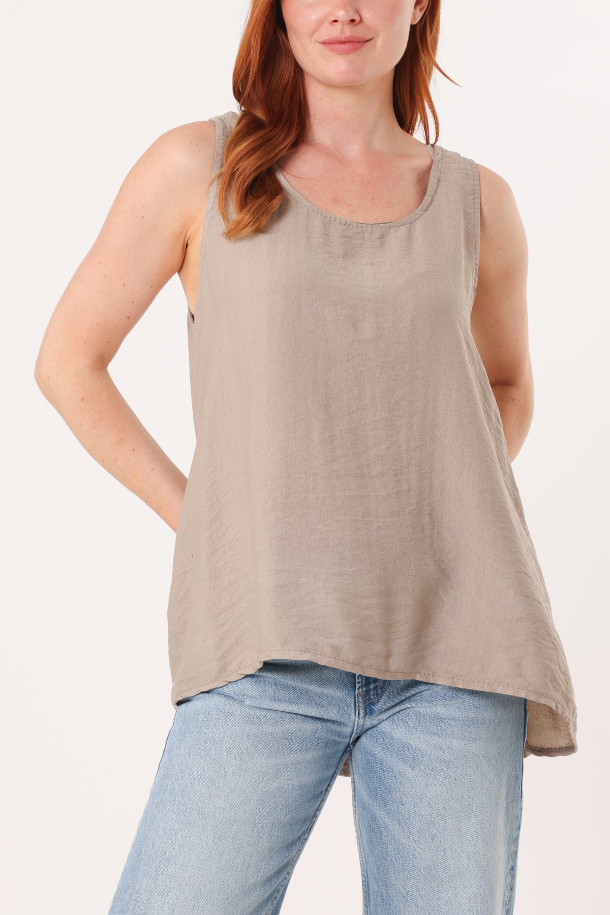 Scoop Neck Back Button Sleeveless Top