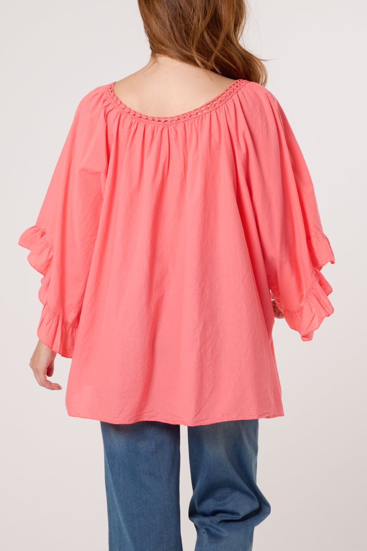 Crochet Trim Bardot Cotton Blouse