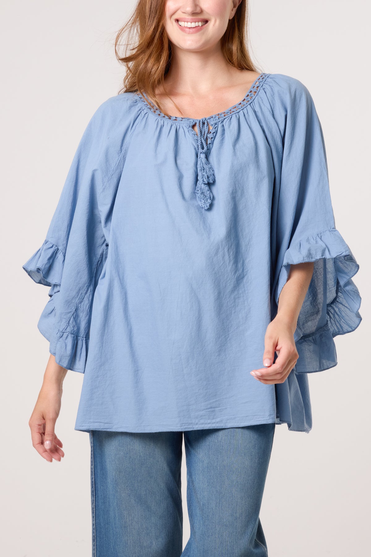 Crochet Trim Bardot Cotton Blouse