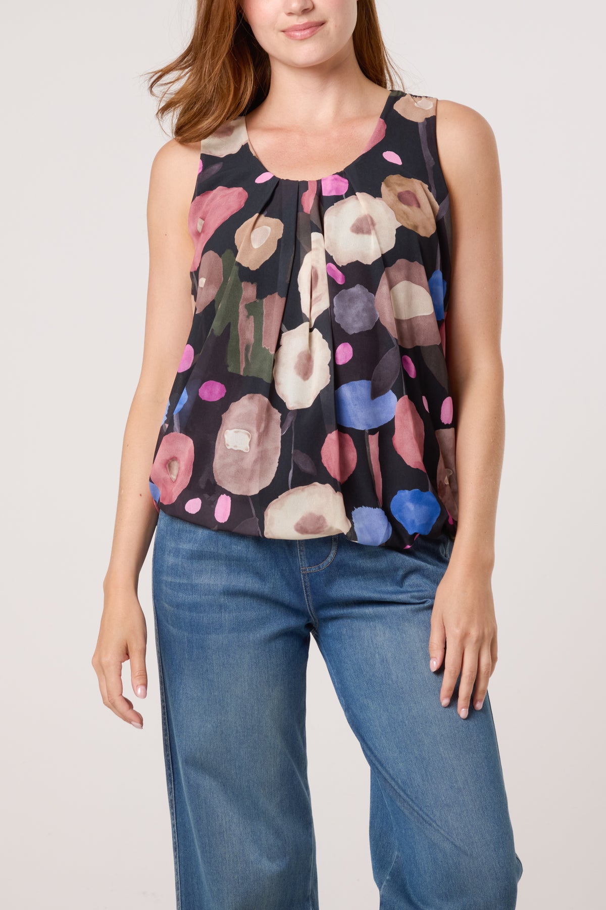 Circles Sleeveless Bubble Hem Top