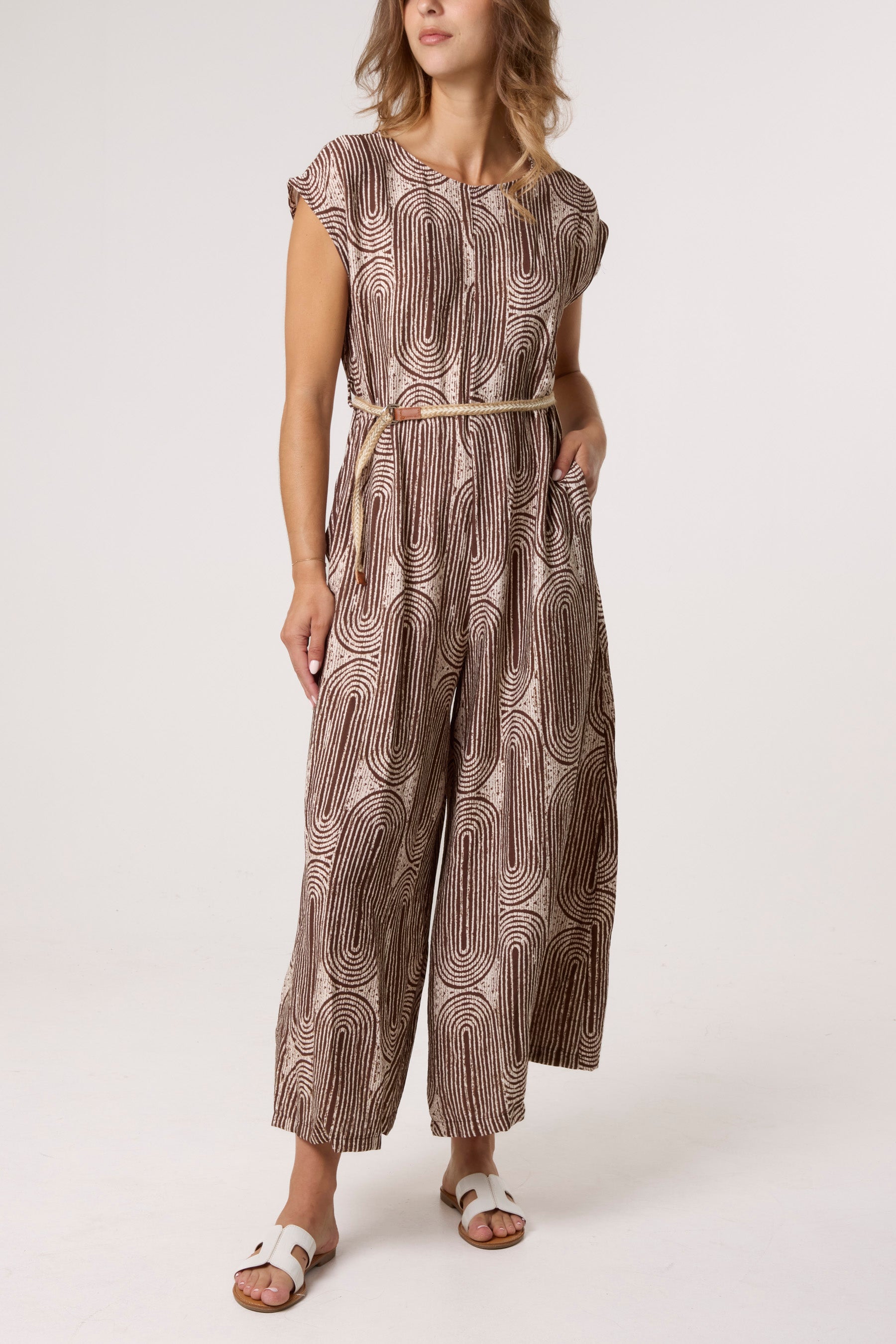 Monochrome Belted Wide Leg Jumpsuit