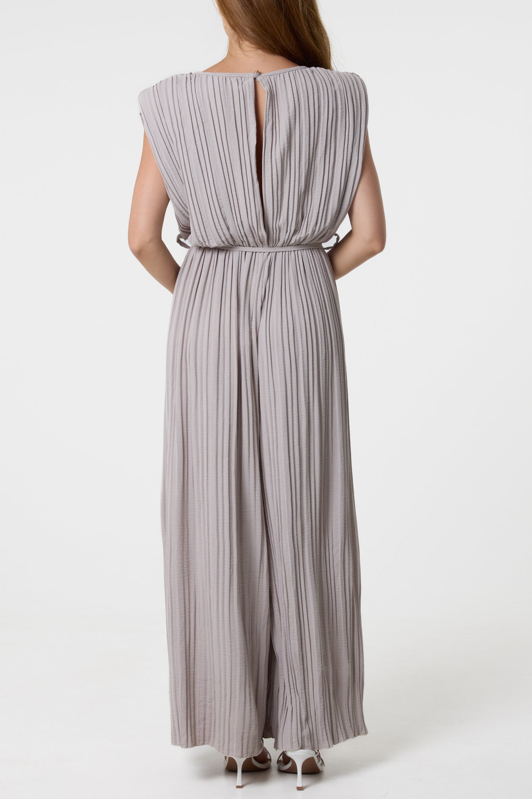 Pleated Shoulder Pad Jumpsuit