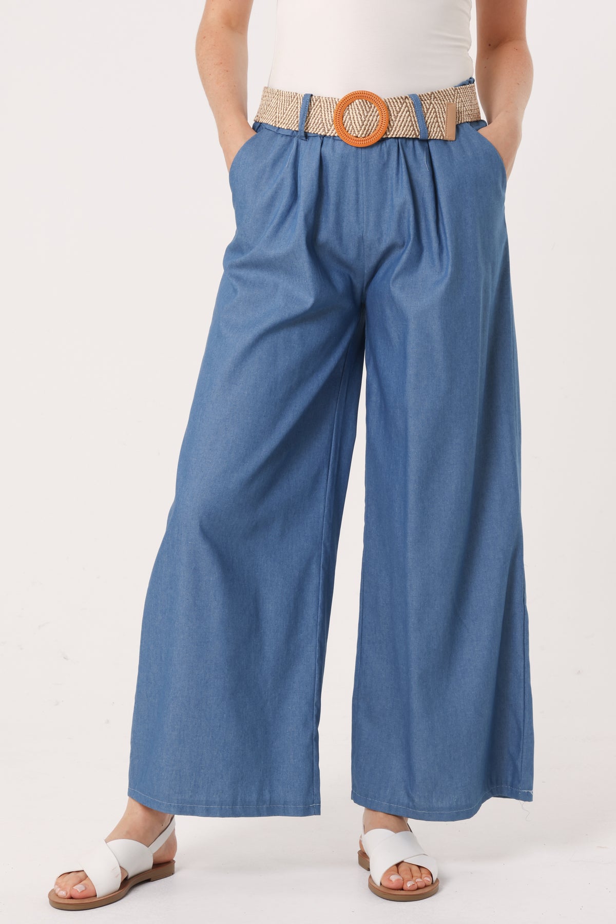 Belted Wide Leg Tencel Trouser