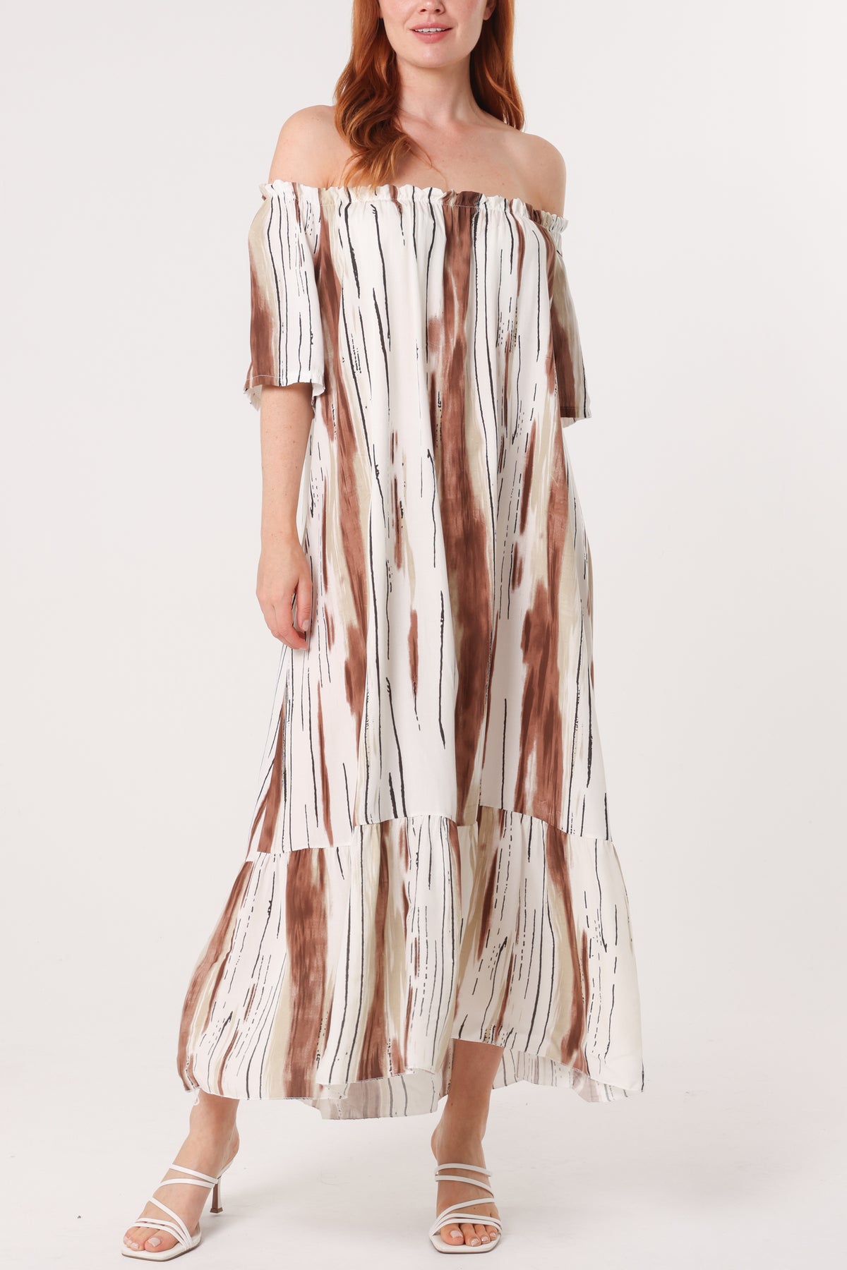 Painted Striped Bardot Midi Dress