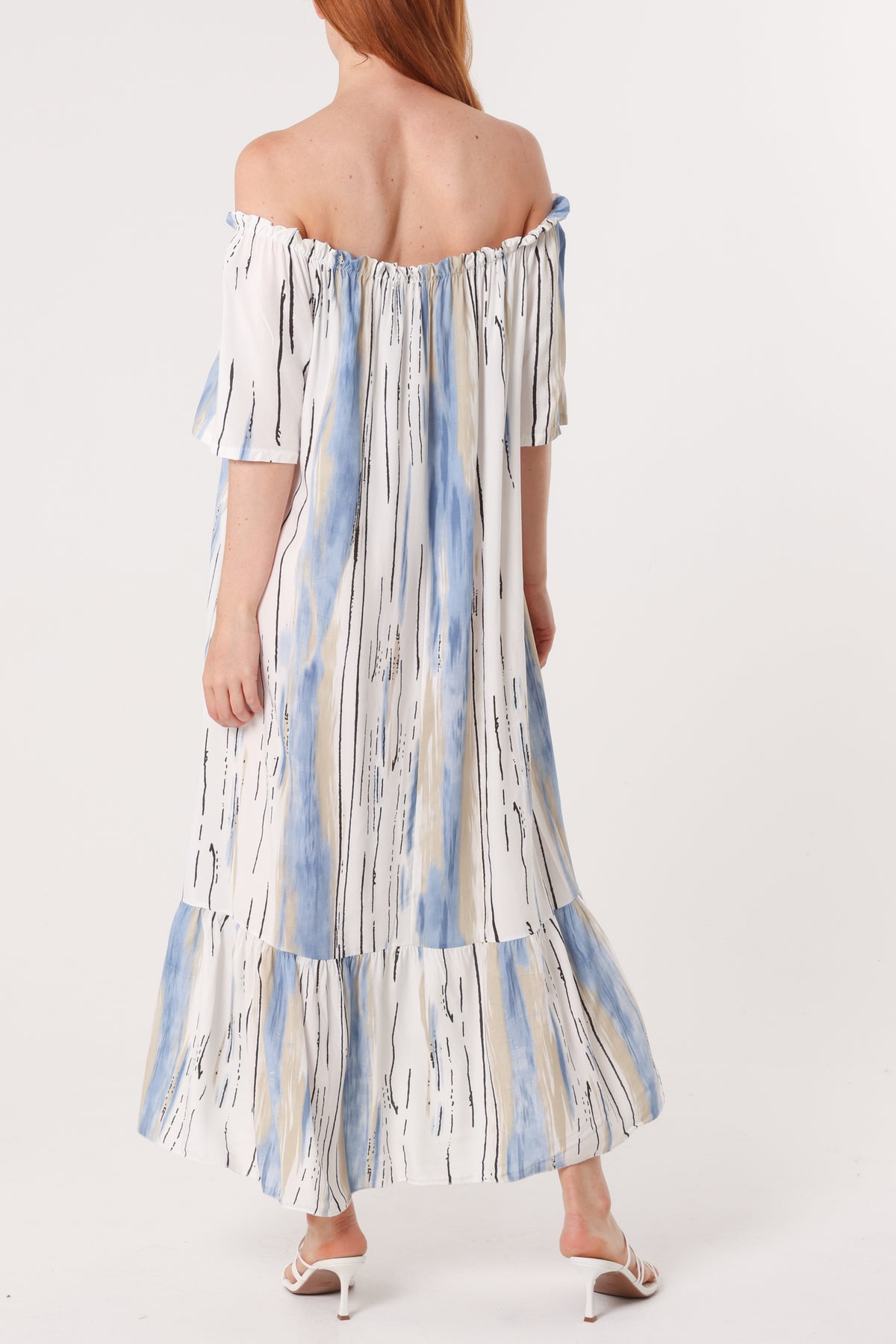 Painted Striped Bardot Midi Dress