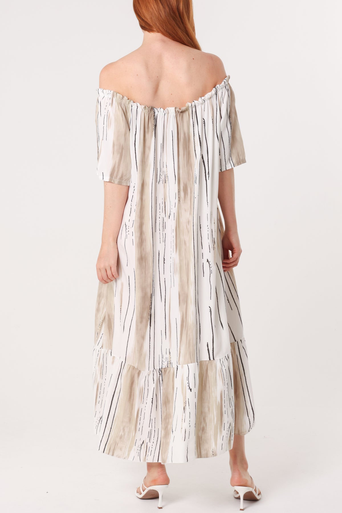 Painted Striped Bardot Midi Dress