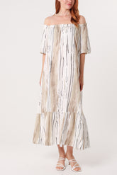 Painted Striped Bardot Midi Dress