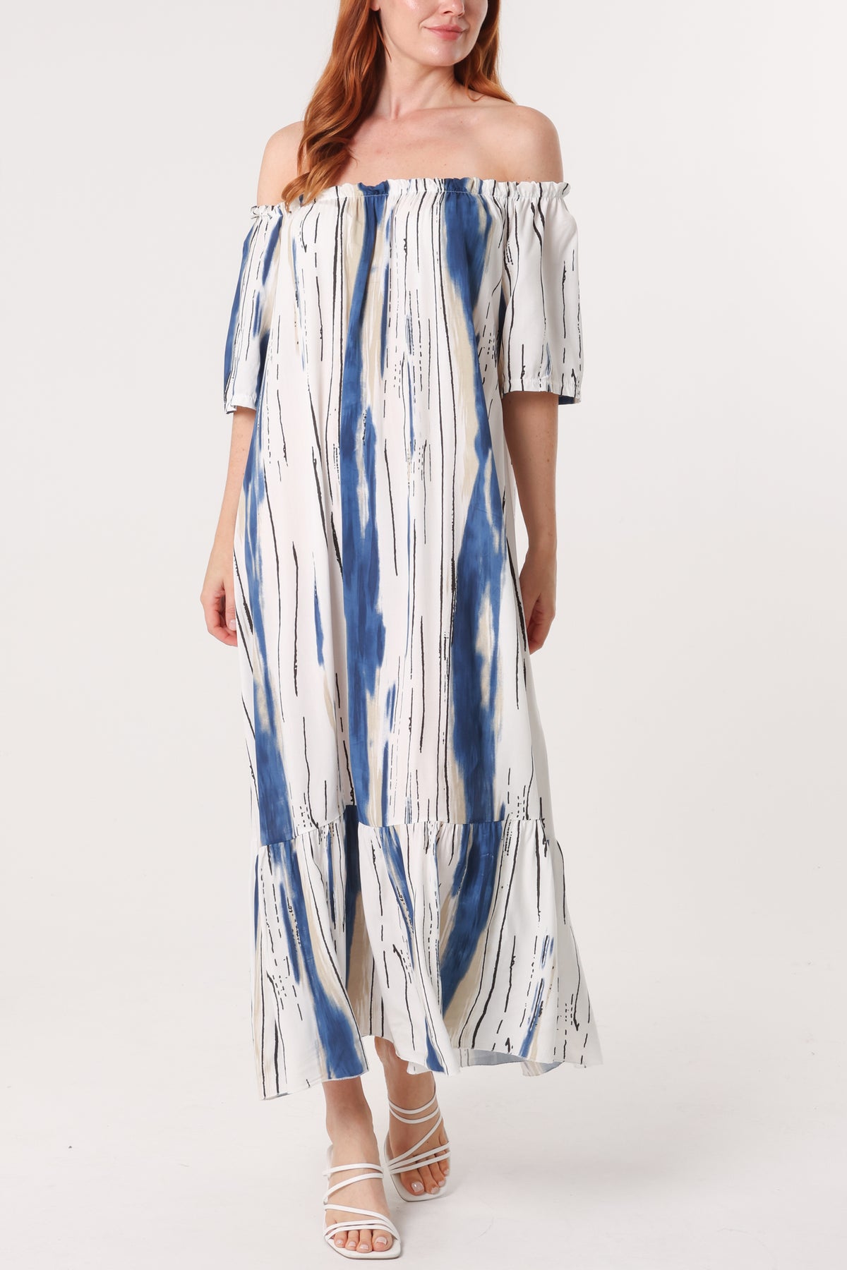 Painted Striped Bardot Midi Dress