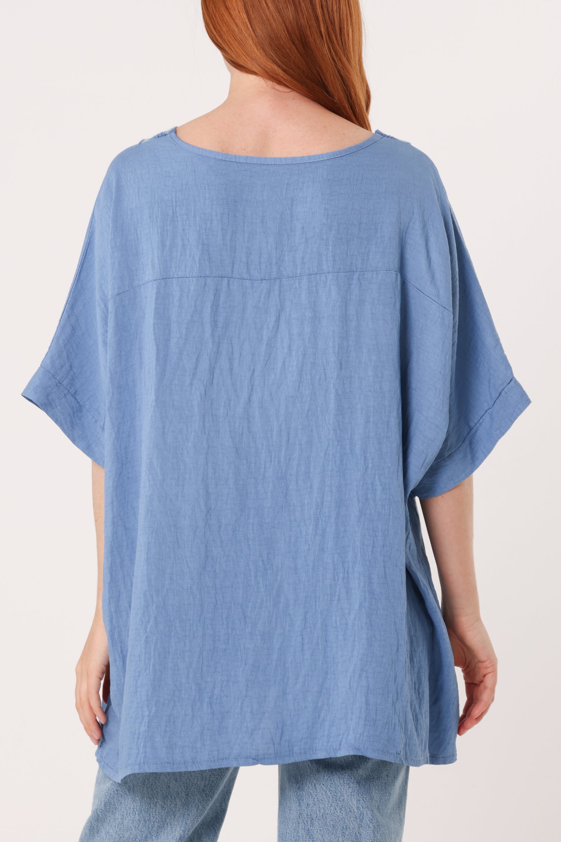 V-Neck Sequins Trim Short Sleeve Top