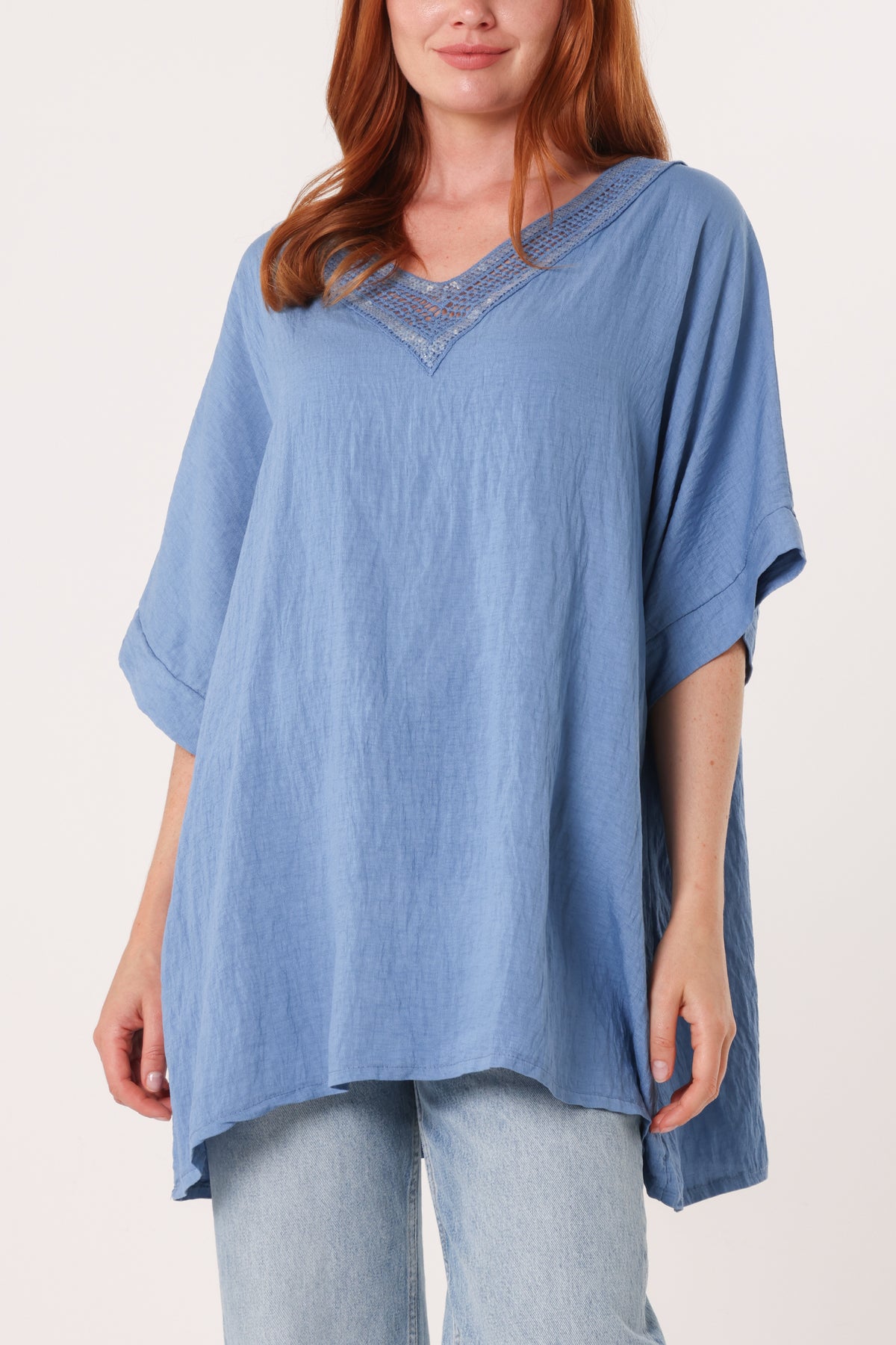 V-Neck Sequins Trim Short Sleeve Top