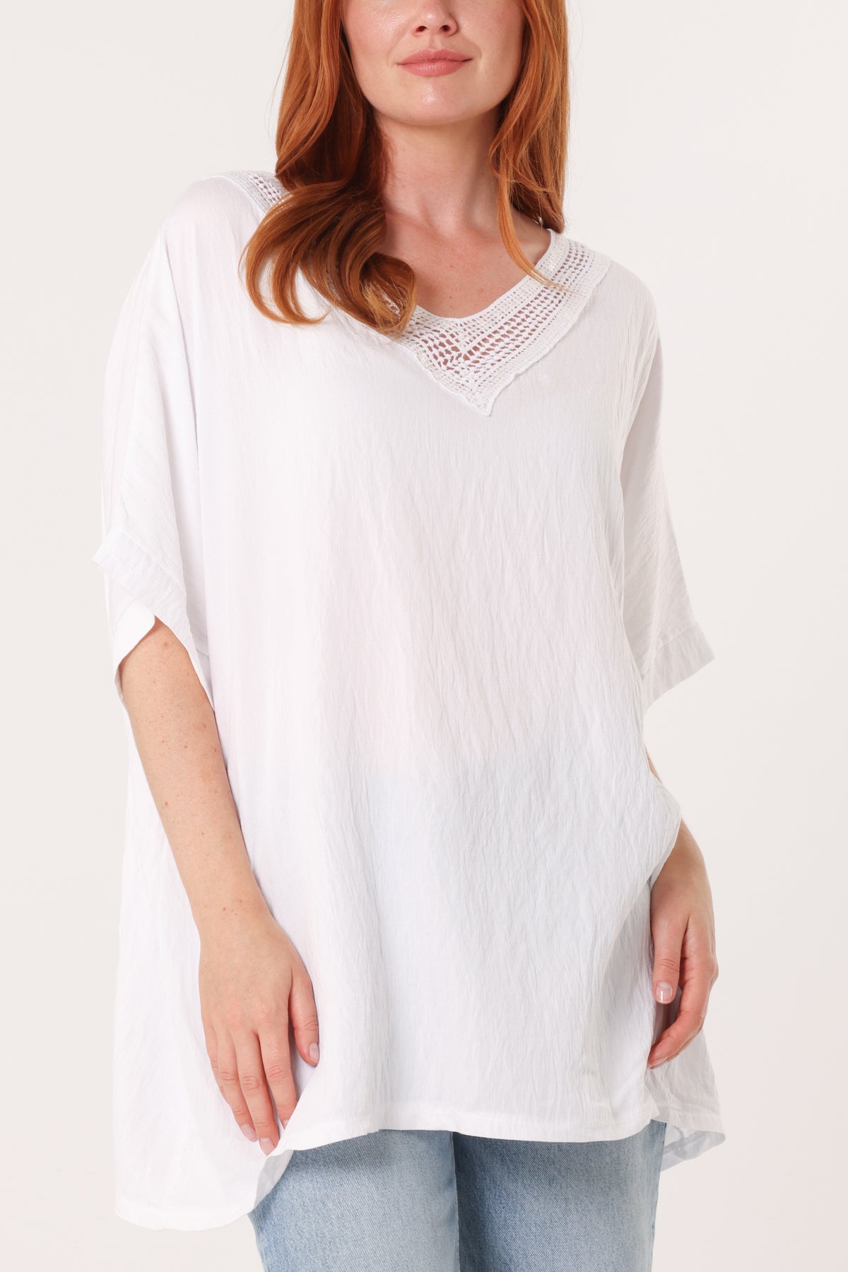 V-Neck Sequins Trim Short Sleeve Top