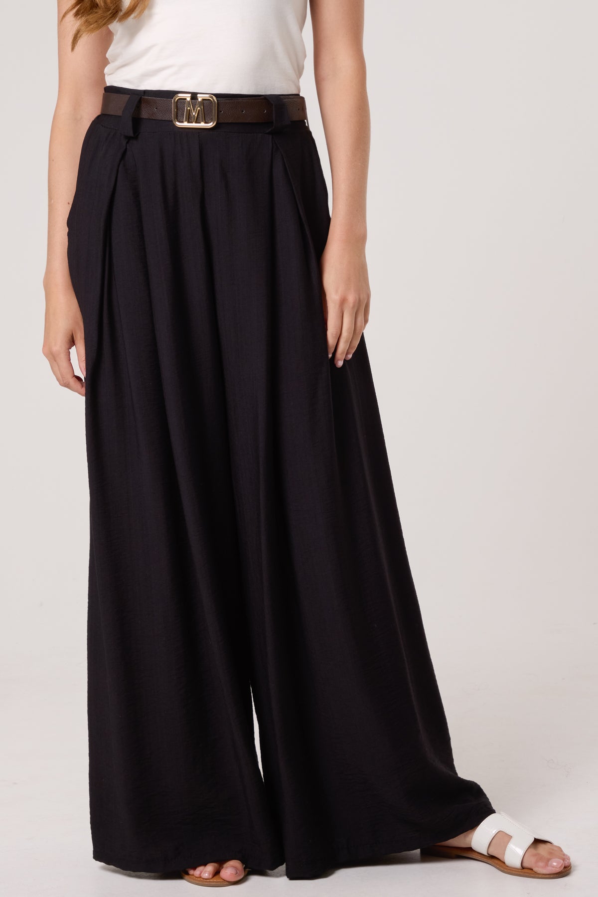 Belted Tailored Palazzo Trousers