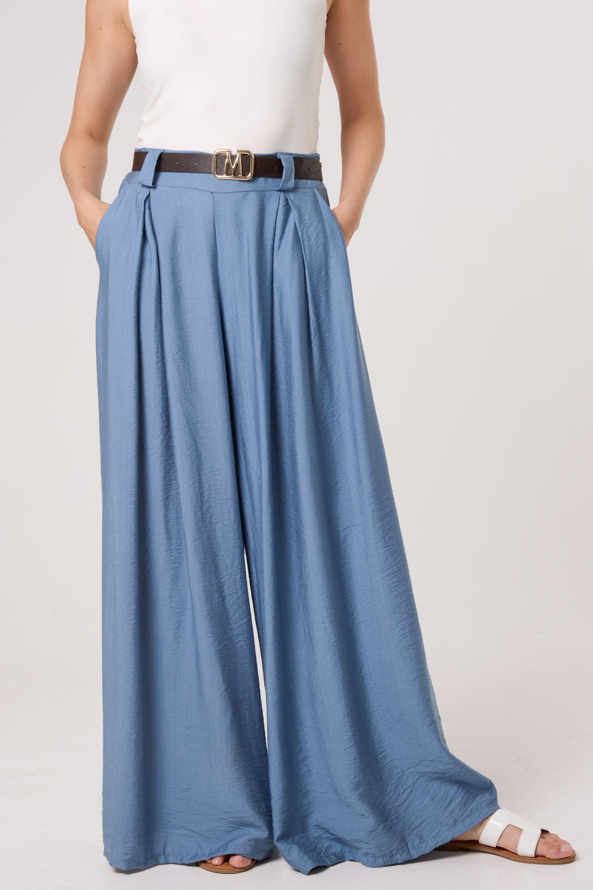 Belted Tailored Palazzo Trousers