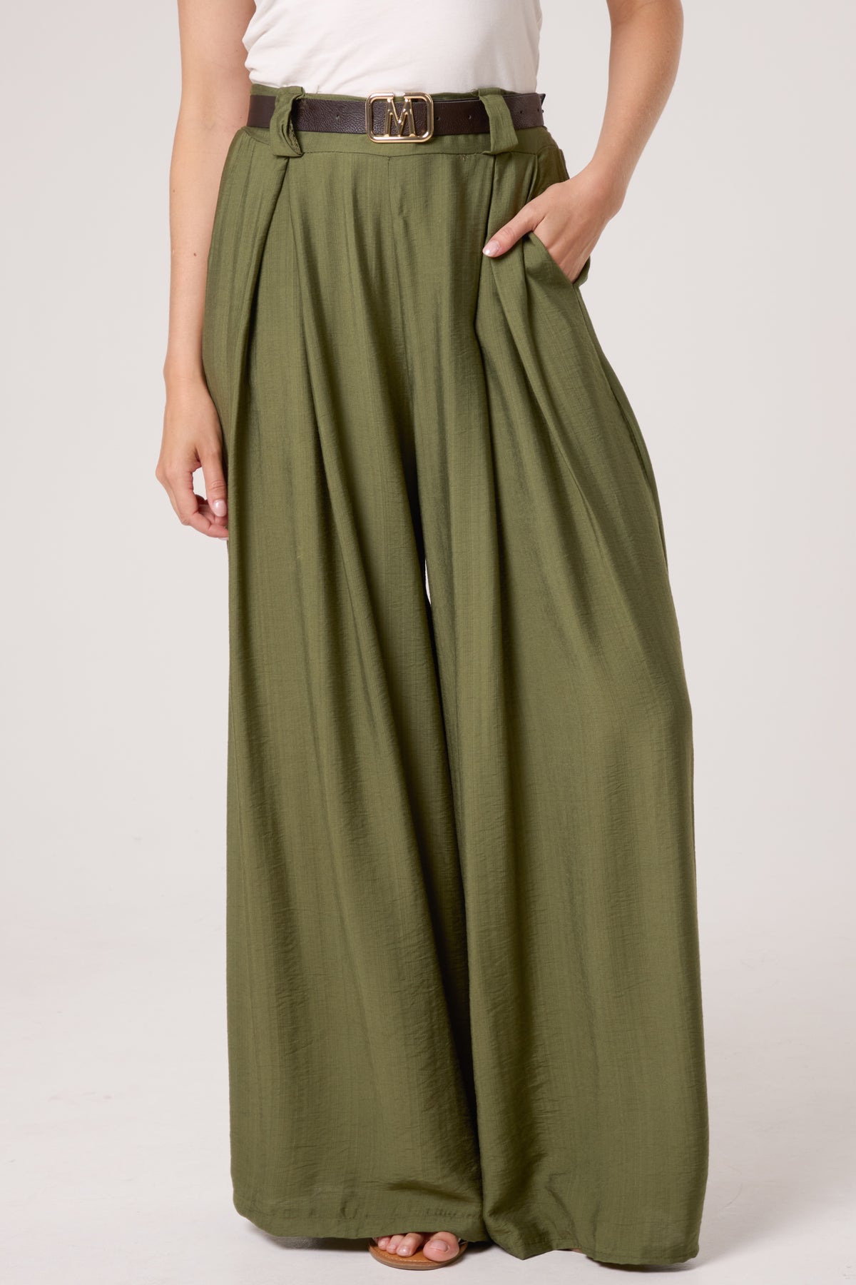 Belted Tailored Palazzo Trousers
