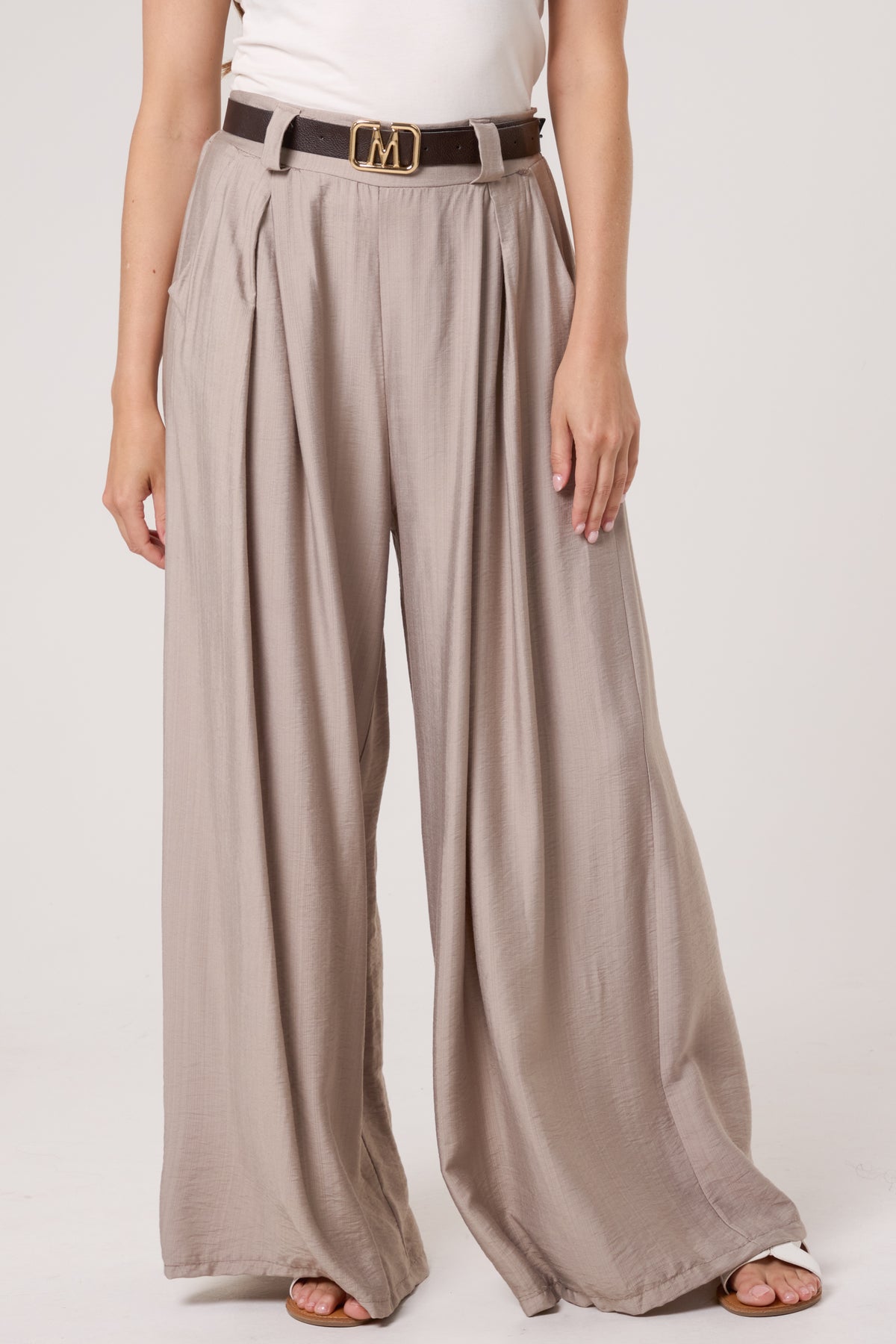 Belted Tailored Palazzo Trousers