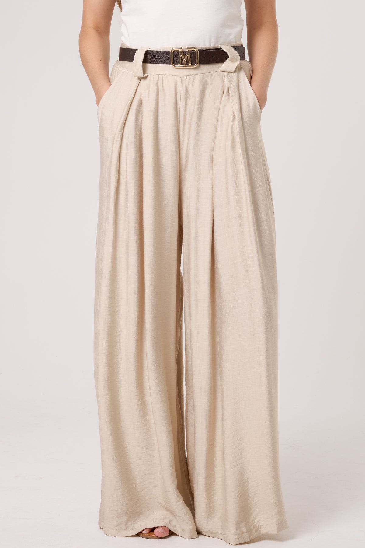 Belted Tailored Palazzo Trousers