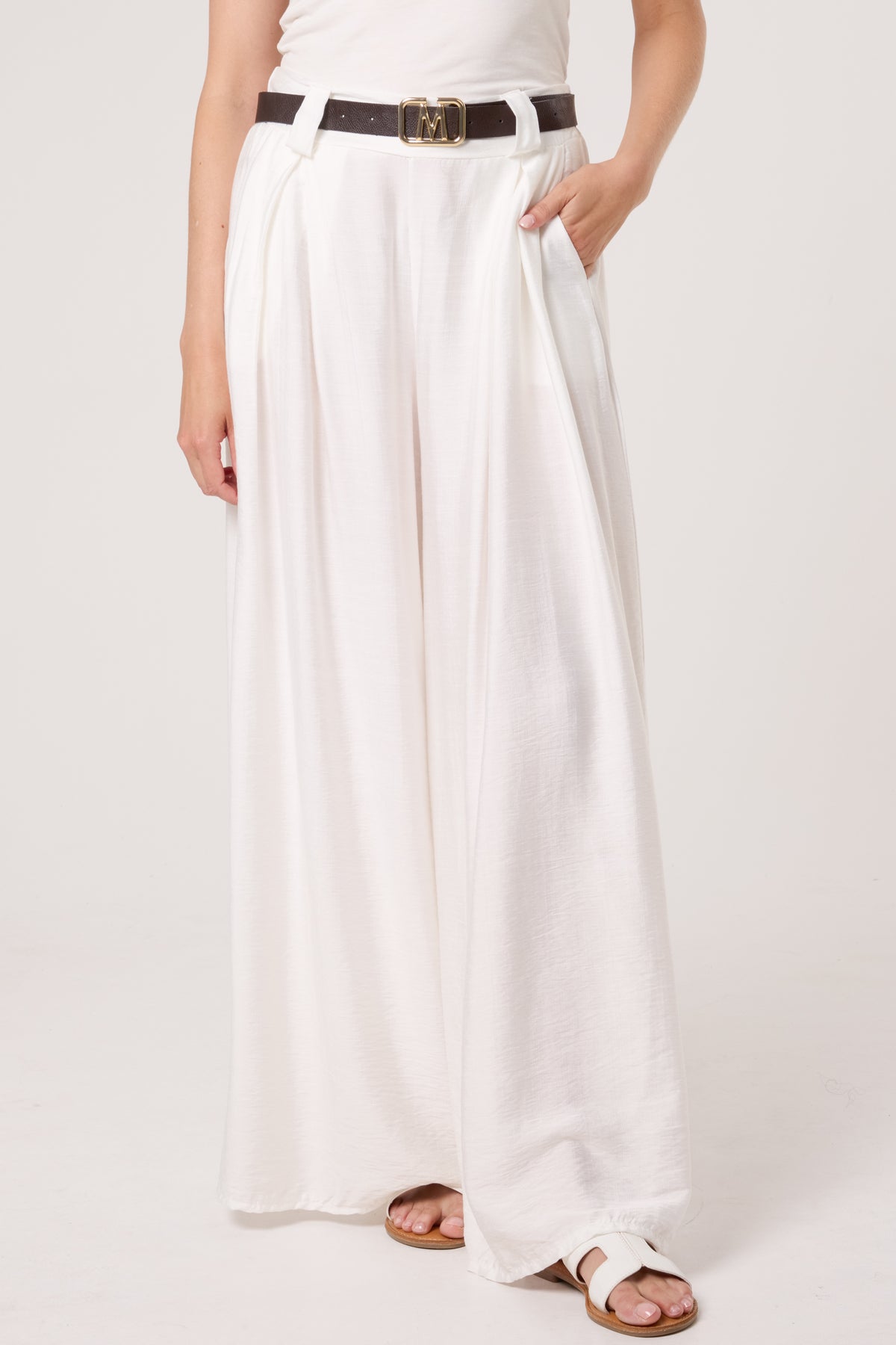 Belted Tailored Palazzo Trousers