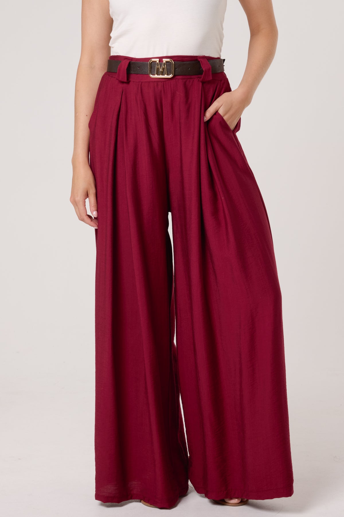 Belted Tailored Palazzo Trousers