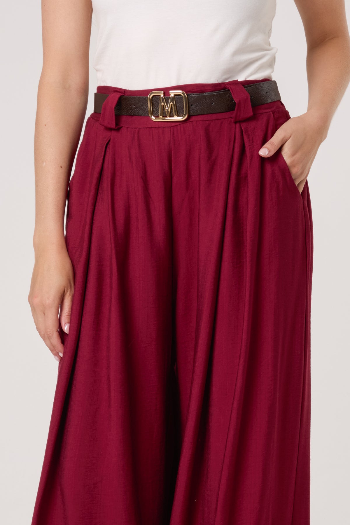 Belted Tailored Palazzo Trousers