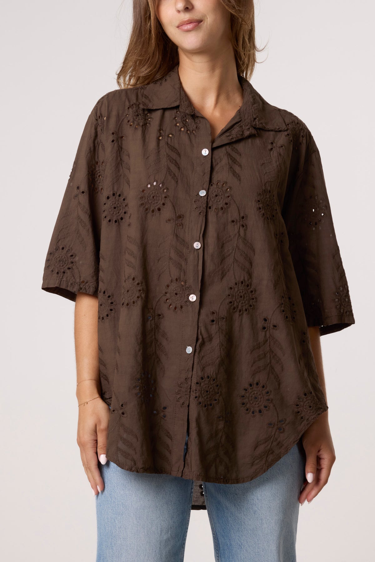 Broderie Anglaise Shell Button Shirt