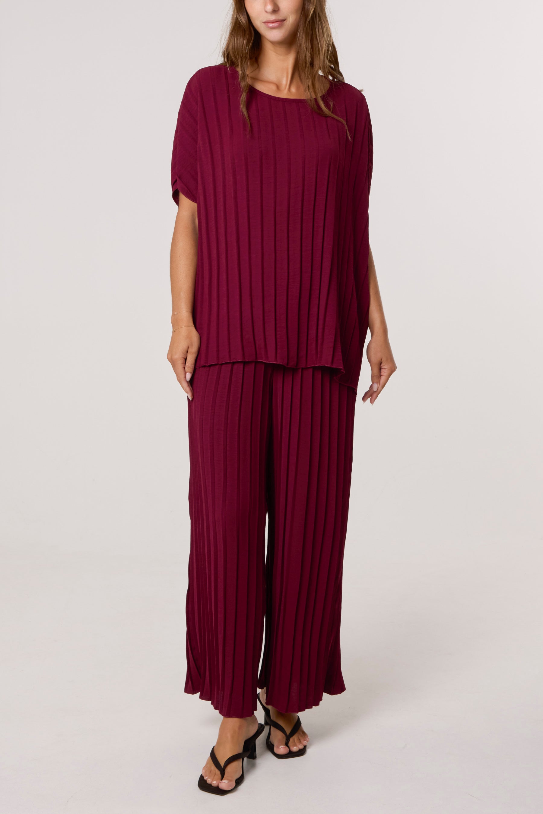 SAFAD PLEATED WIDE TROUSERS CO-ORD SET| MIST BLUE