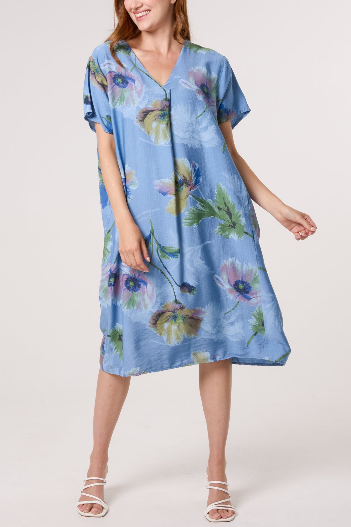 Watercolour Flower V-Neck Dress
