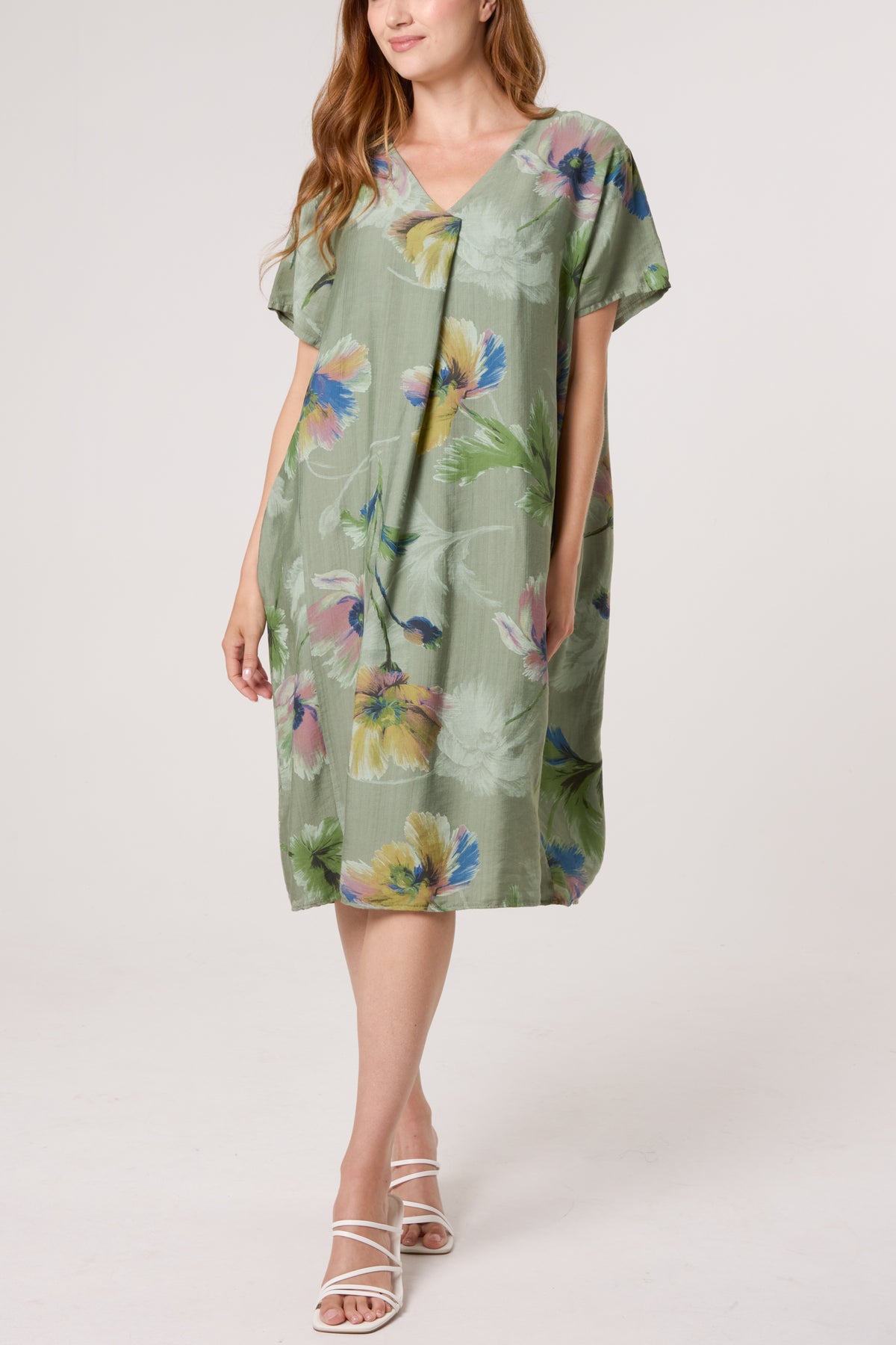 Watercolour Flower V-Neck Dress