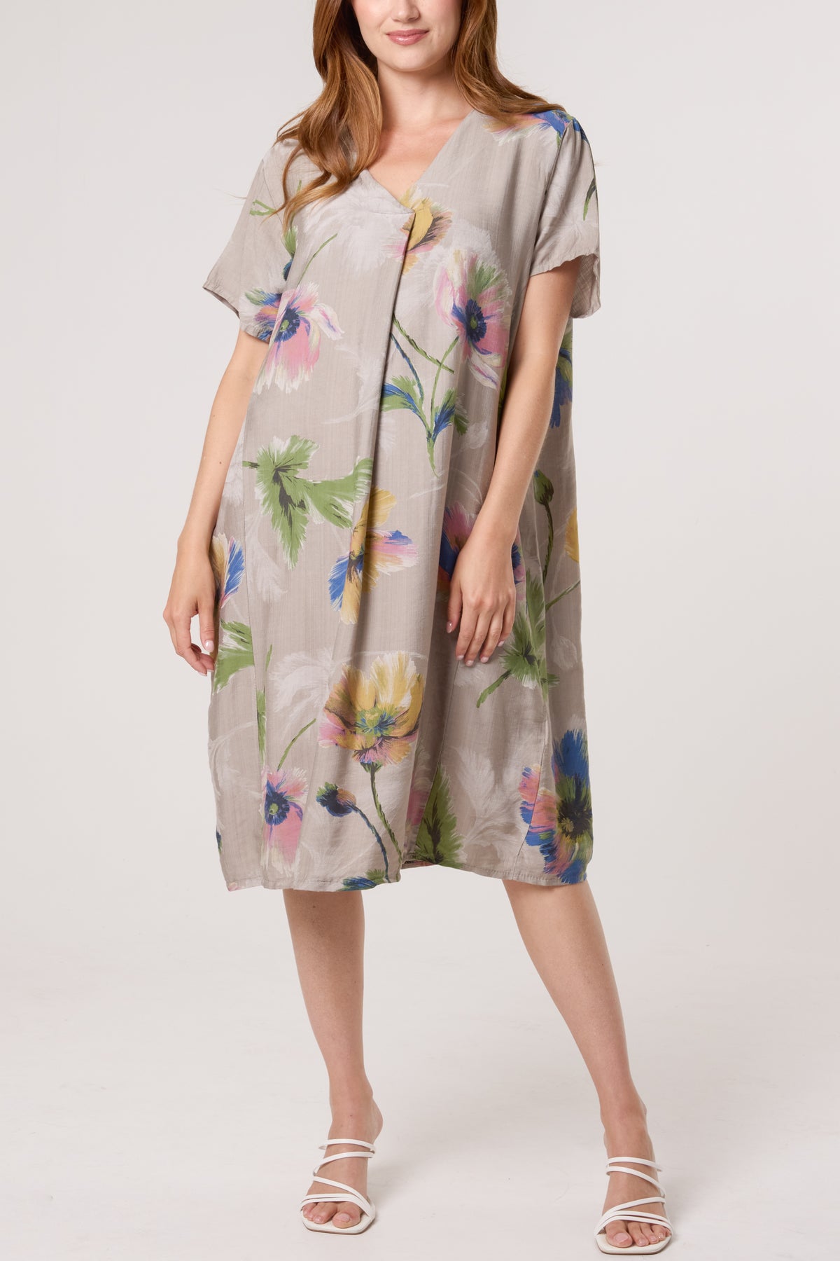 Watercolour Flower V-Neck Dress