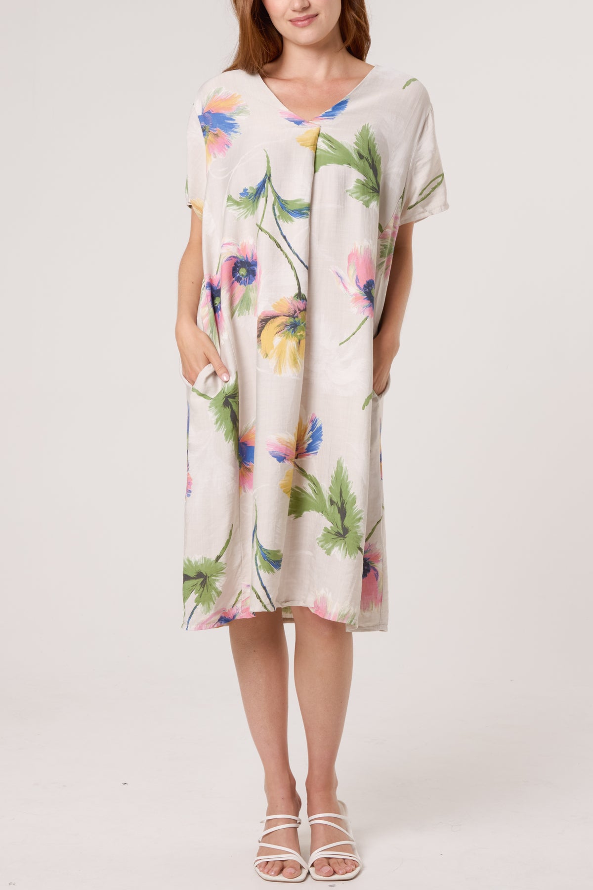 Watercolour Flower V-Neck Dress