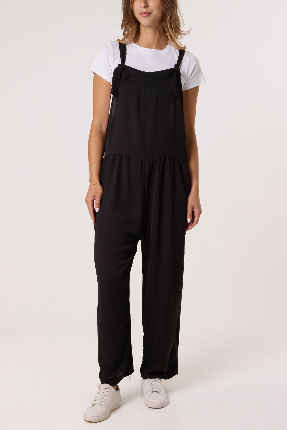 Oversized Straight Leg Crepe Dungarees