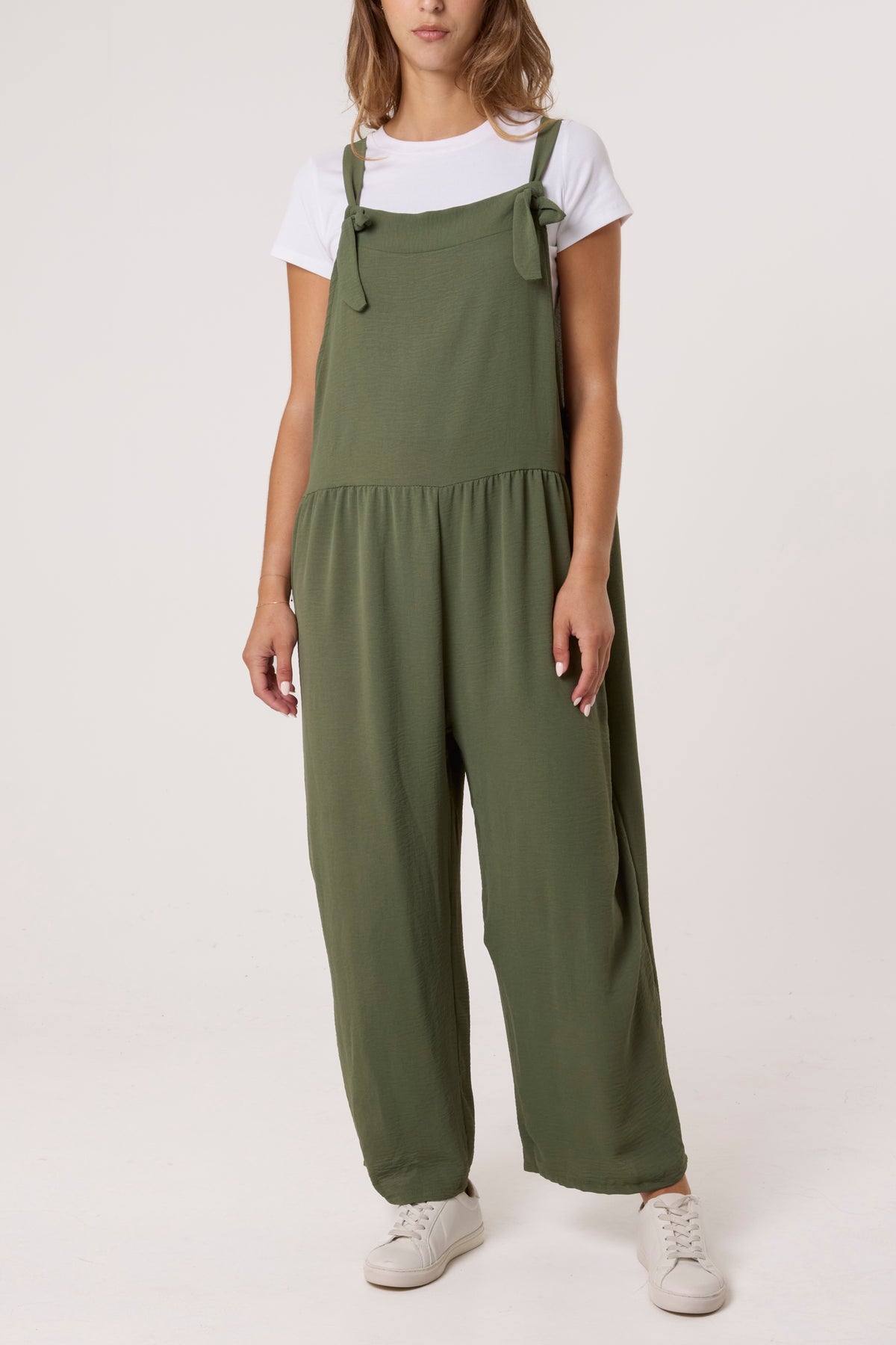 Oversized Straight Leg Crepe Dungarees