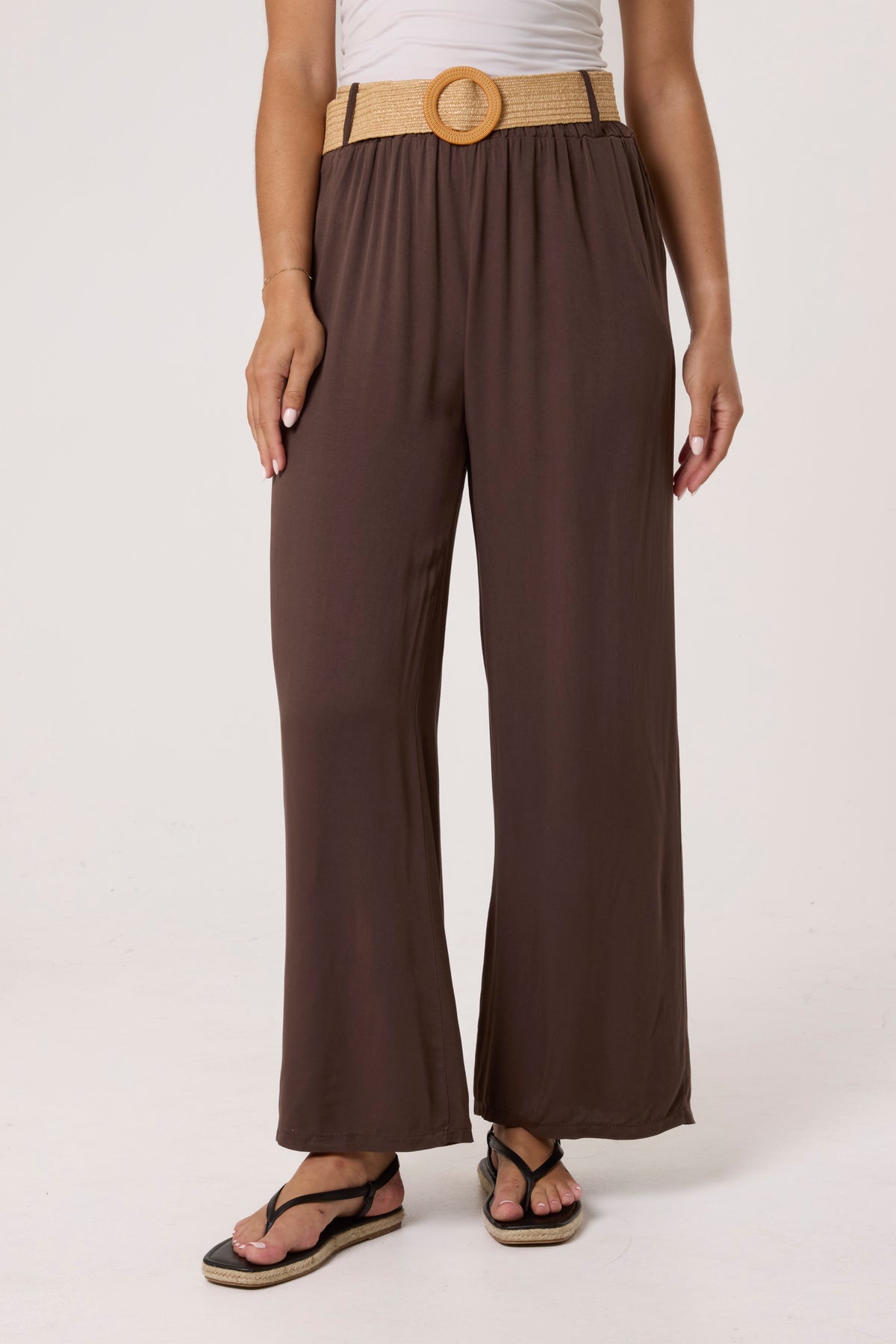 Belted Soft Touch Wide Leg Trouser