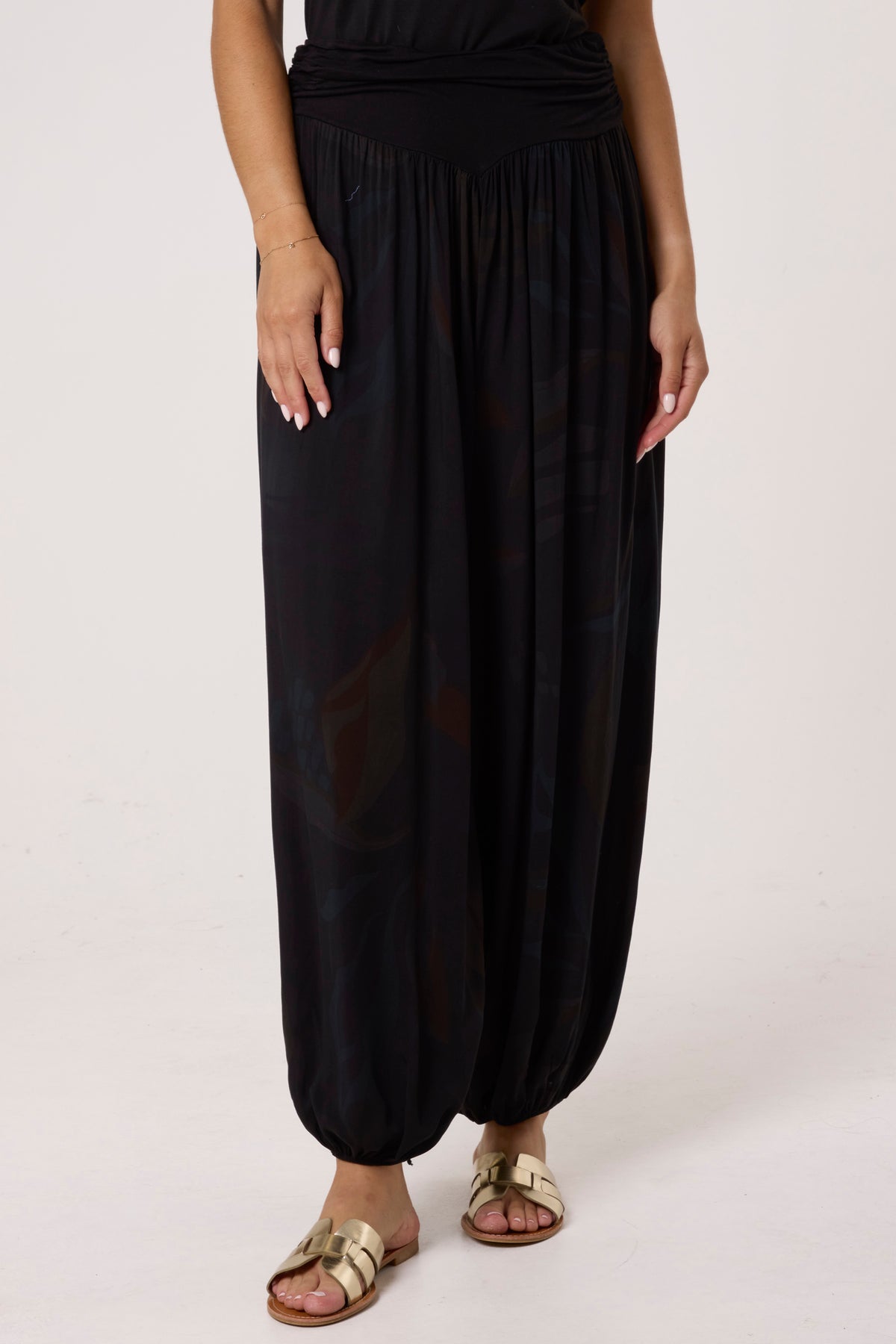 Leave Print Waistband Harem Trousers