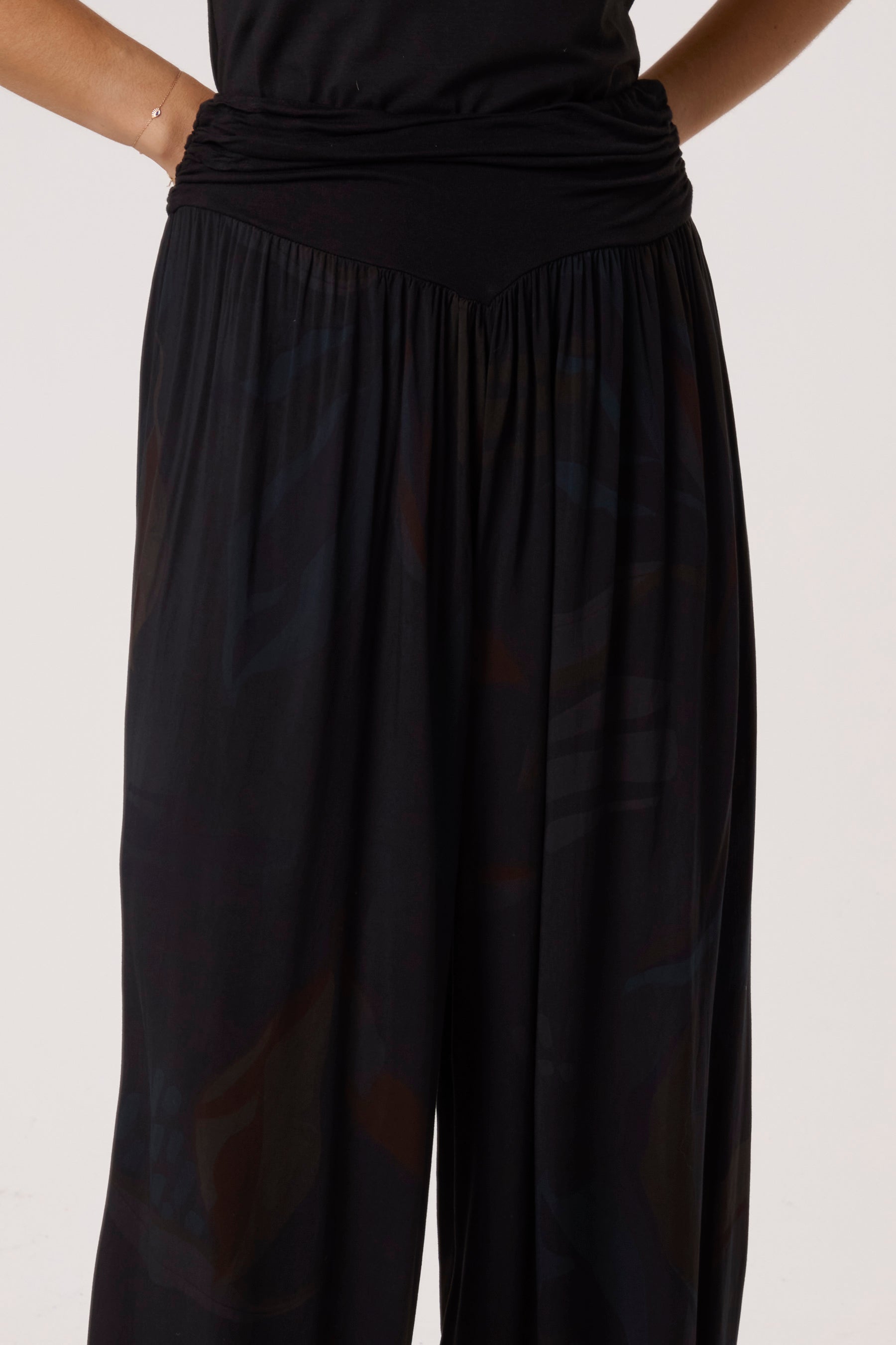 Leave Print Waistband Harem Trousers