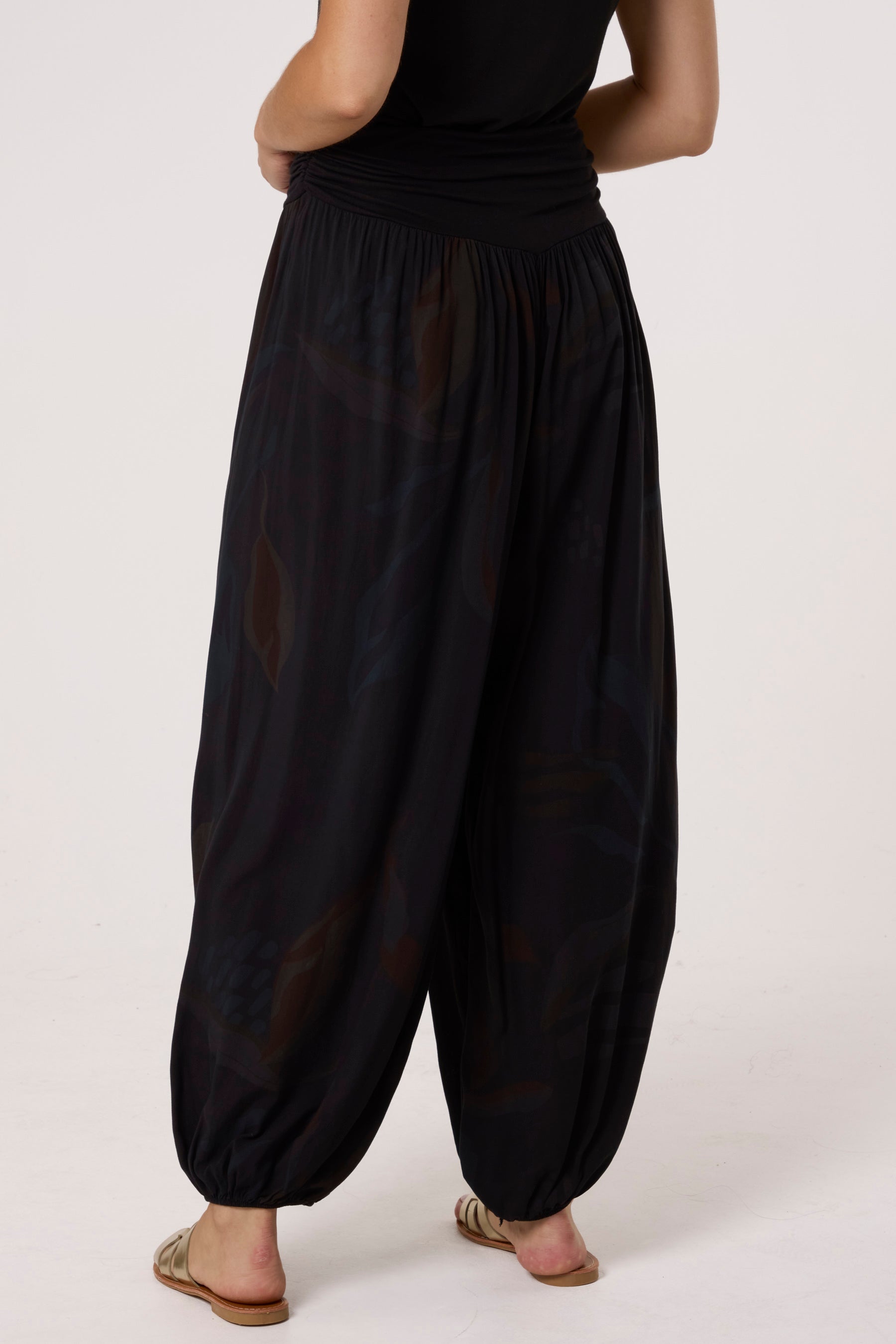 Leave Print Waistband Harem Trousers
