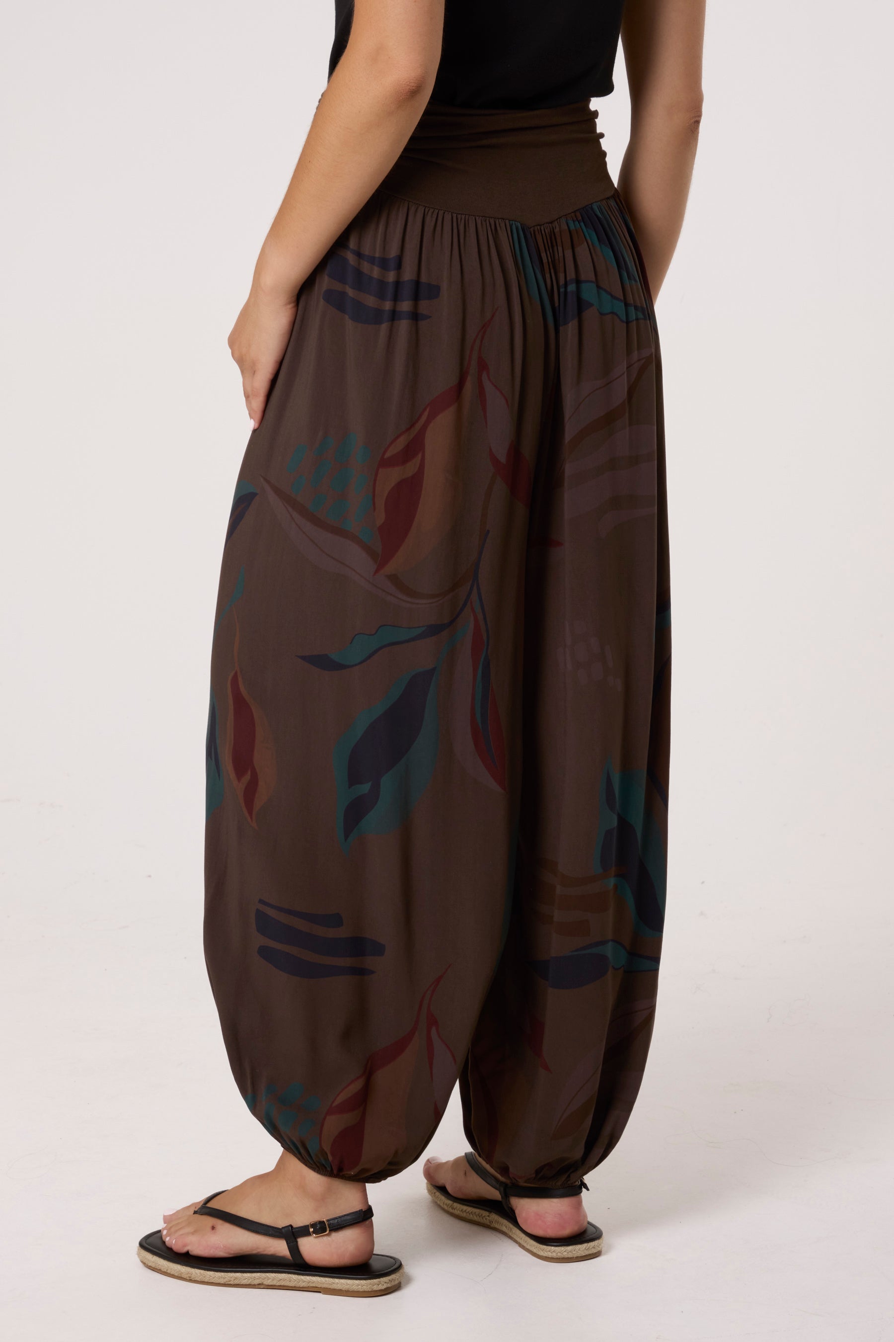 Leave Print Waistband Harem Trousers