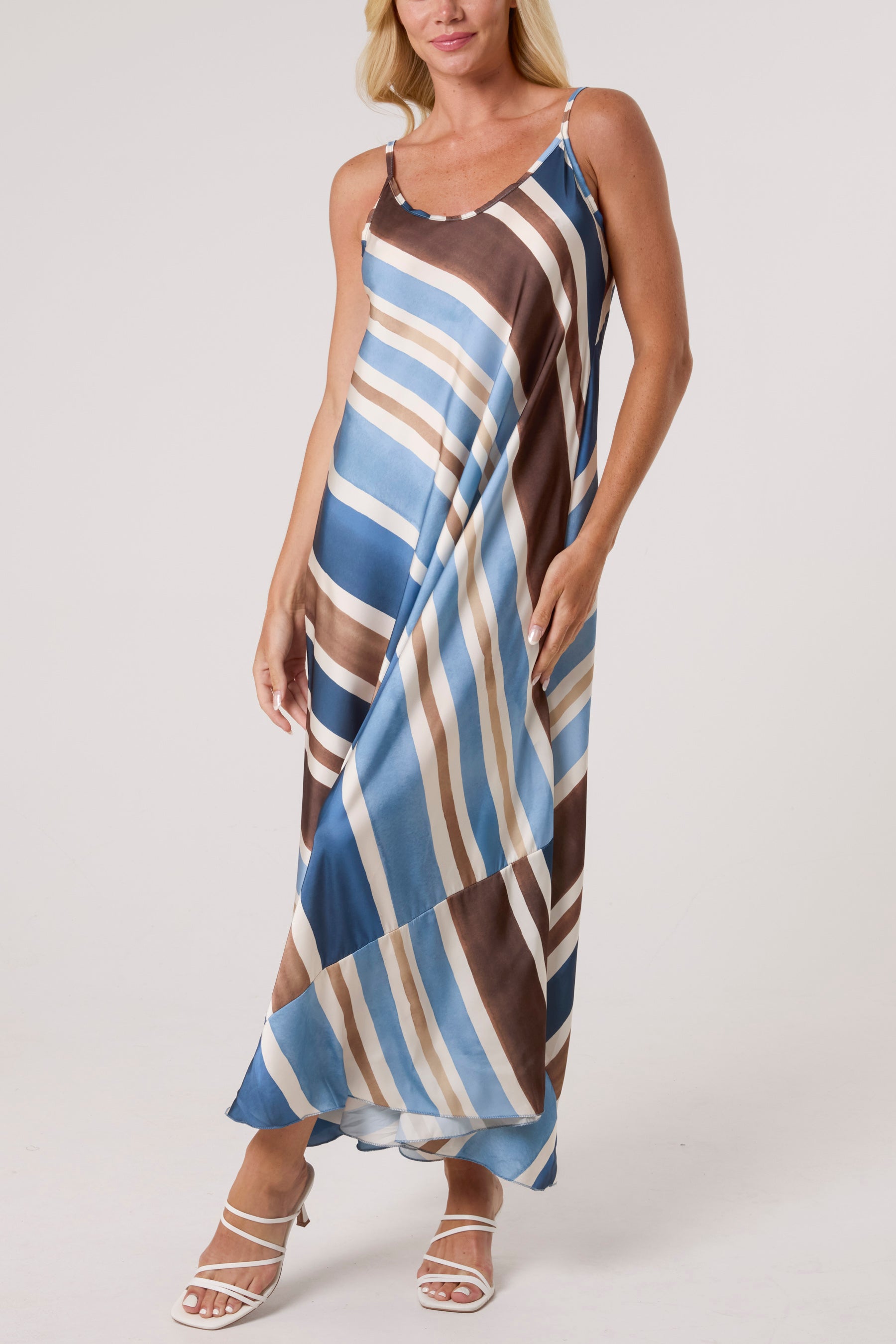 Strappy Stripe Satin Maxi Dress