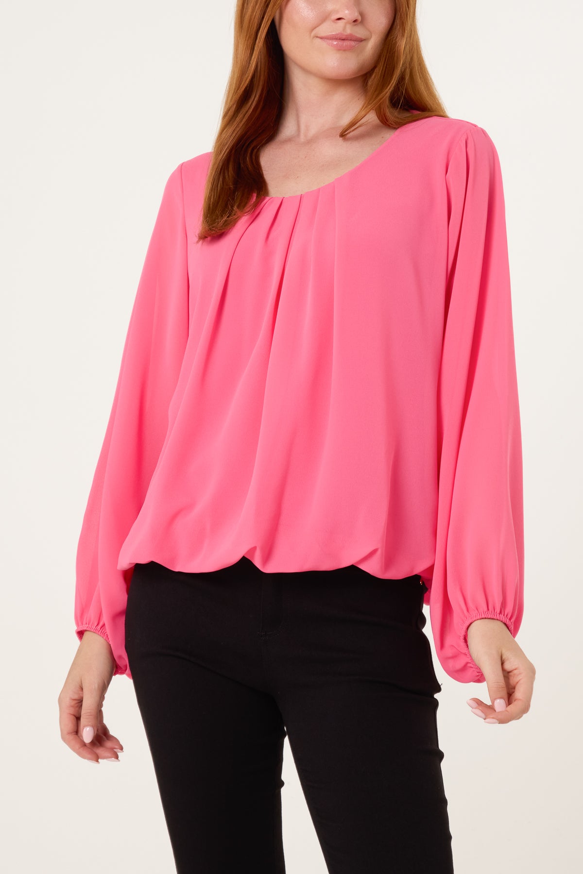 Scoop Neck Bubble Hem Blouse