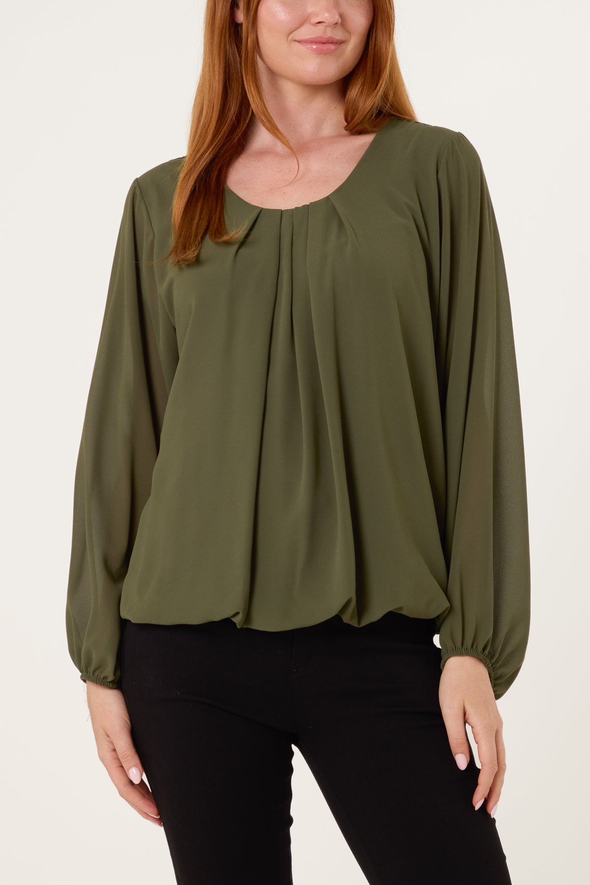 Scoop Neck Bubble Hem Blouse