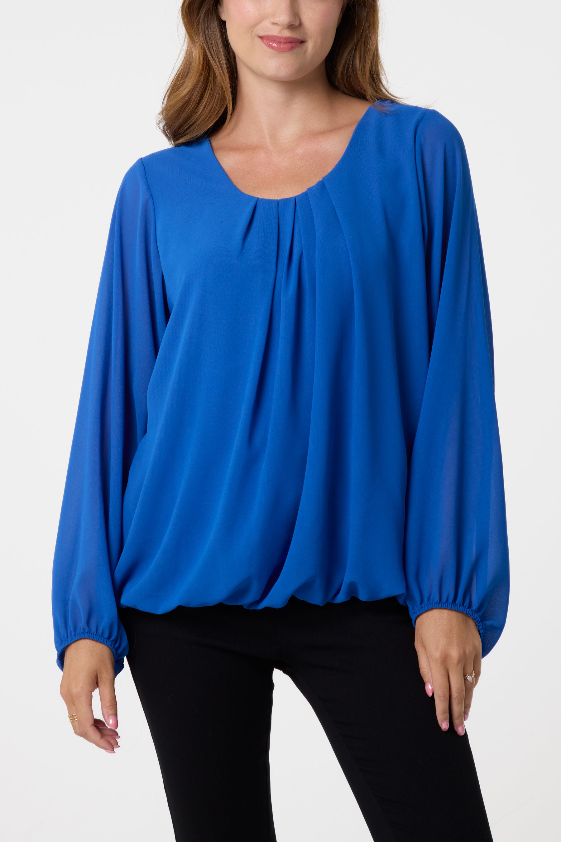 Scoop Neck Bubble Hem Blouse