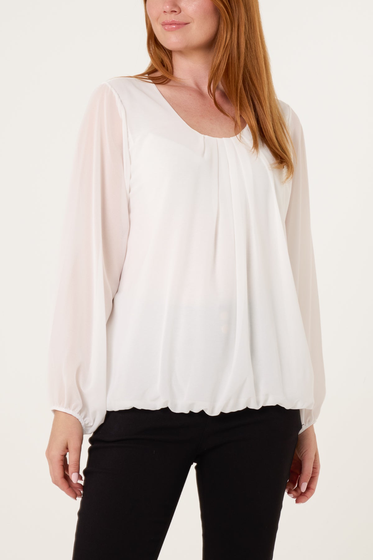 Scoop Neck Bubble Hem Blouse